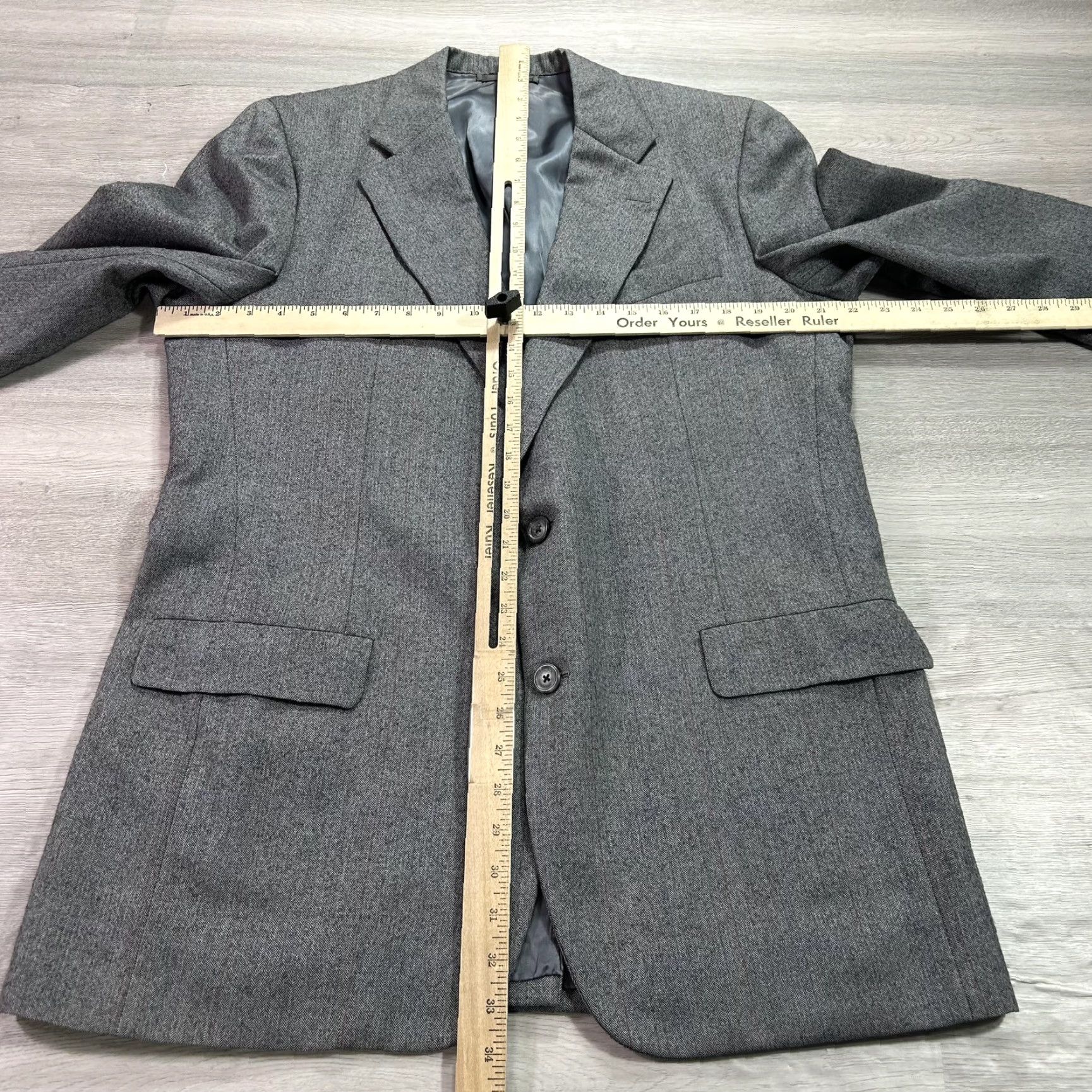 Vintage Hickey Freeman Blazer Mens 44L Gray Herringbone Wool Sport Coat Jacket Size 44R - 7 Thumbnail