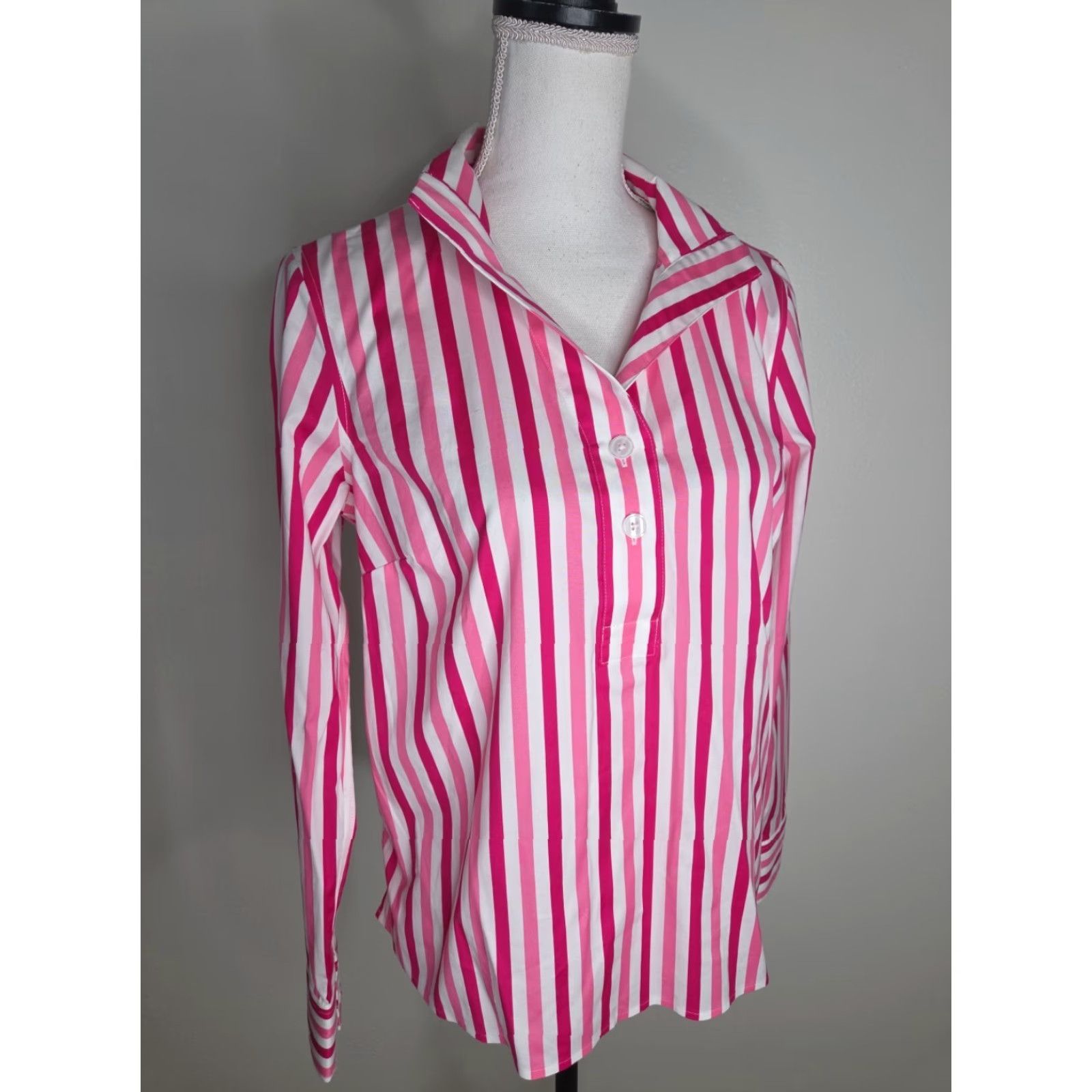 Talbots Talbots Shirt Striped Button-Up Women Small White Cozy Classic Preppy 90s Talbots Joyful Non-iron Popover Printed Long Sleeve Shirt Small Pink Size S / US 4 / IT 40 - 5 Thumbnail