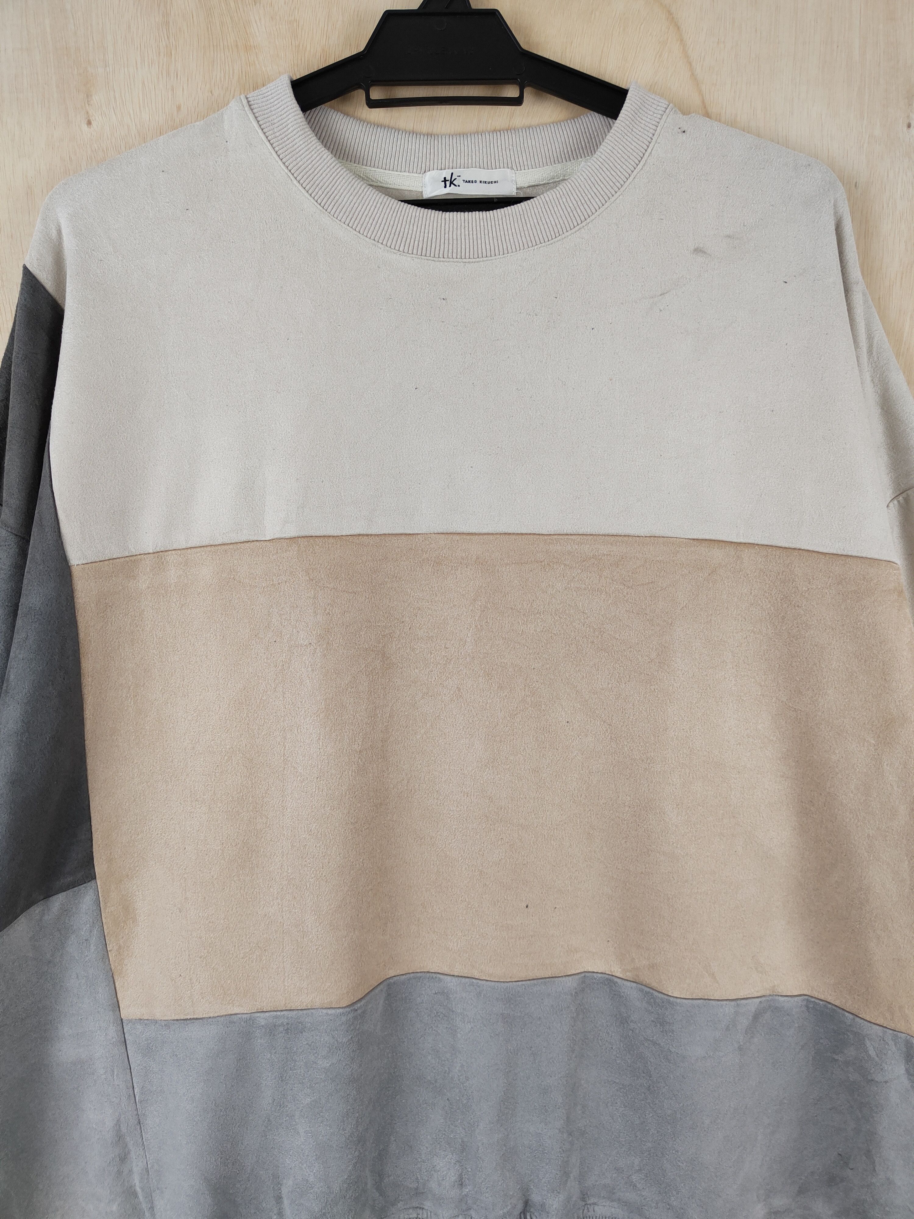 Japanese Brand Takeo Kikuchi Gray Brown patchwork Sweatshirts #S2561 Size US L / EU 52-54 / 3 - 2 Thumbnail