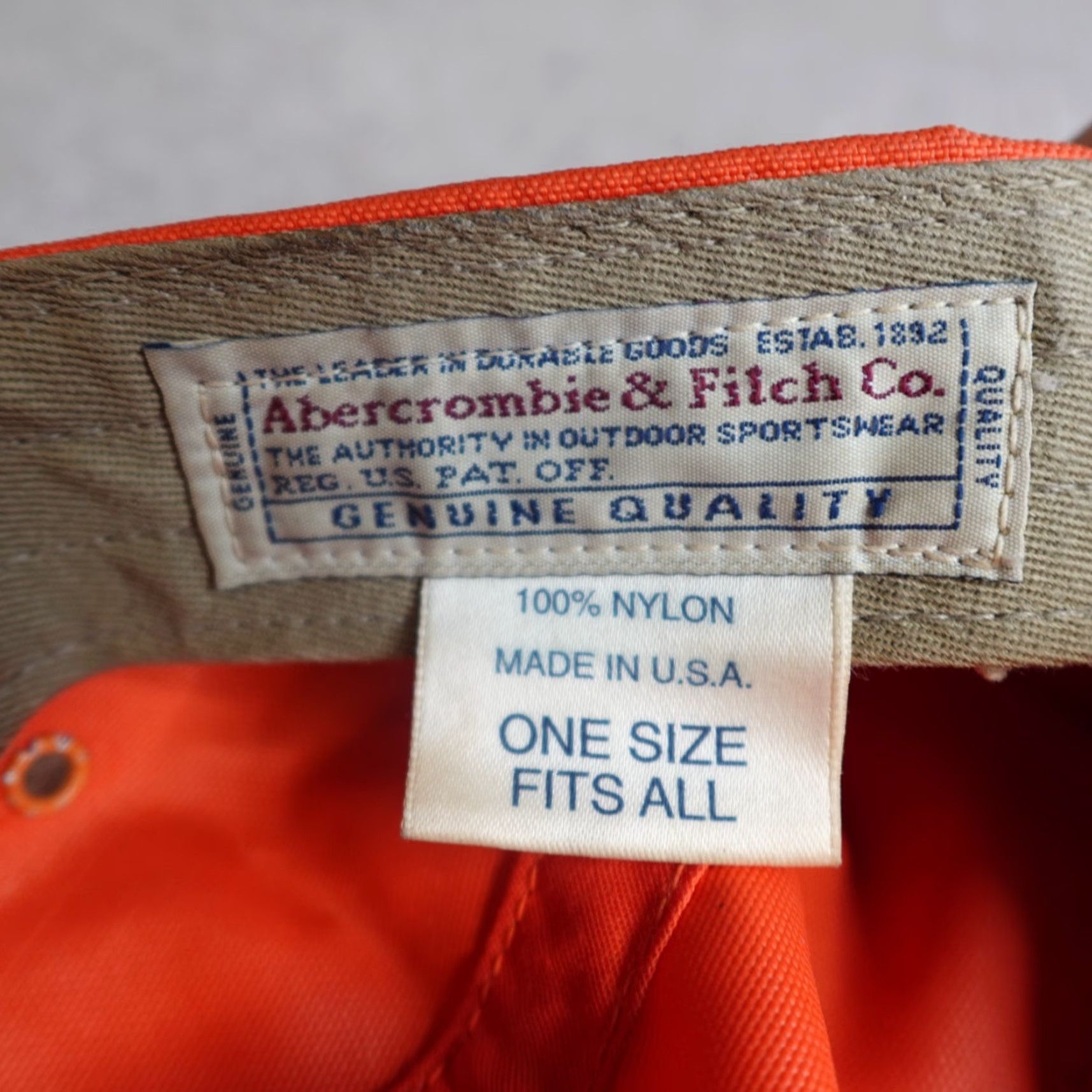 Abercrombie & Fitch VINTAGE Abercrombie & Fitch Hat 5 Panel Orange Nylon 1 Size Men Embroidered Made in USA Retro Camper Size ONE SIZE - 5 Thumbnail
