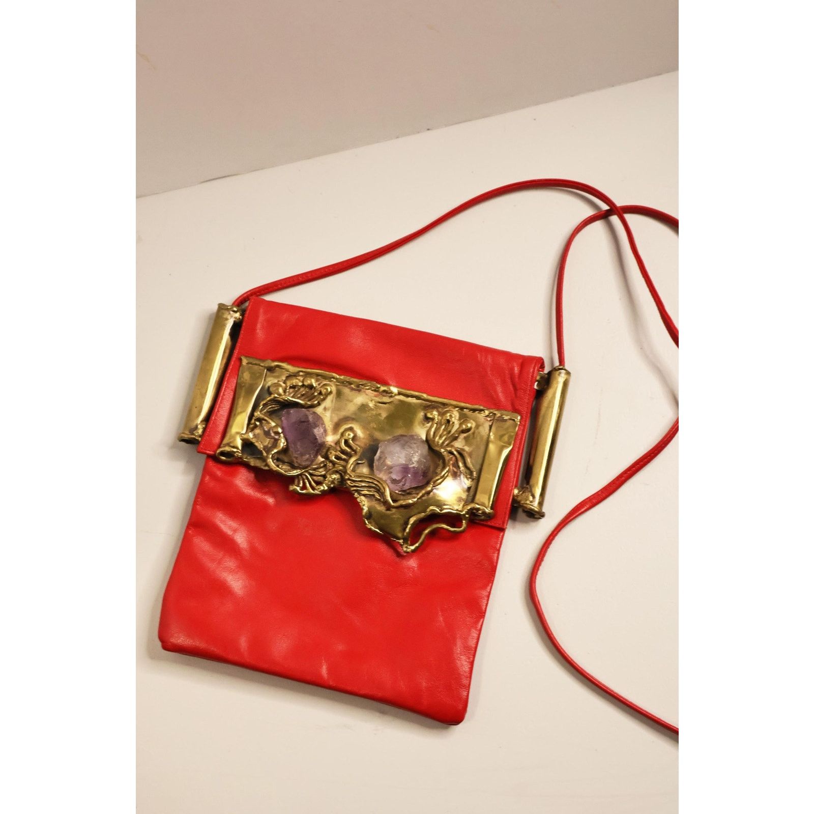 Vintage Carvalho's of Rio 1970s Brutalist Red Leather Amethyst Bag Size ONE SIZE - 4 Thumbnail