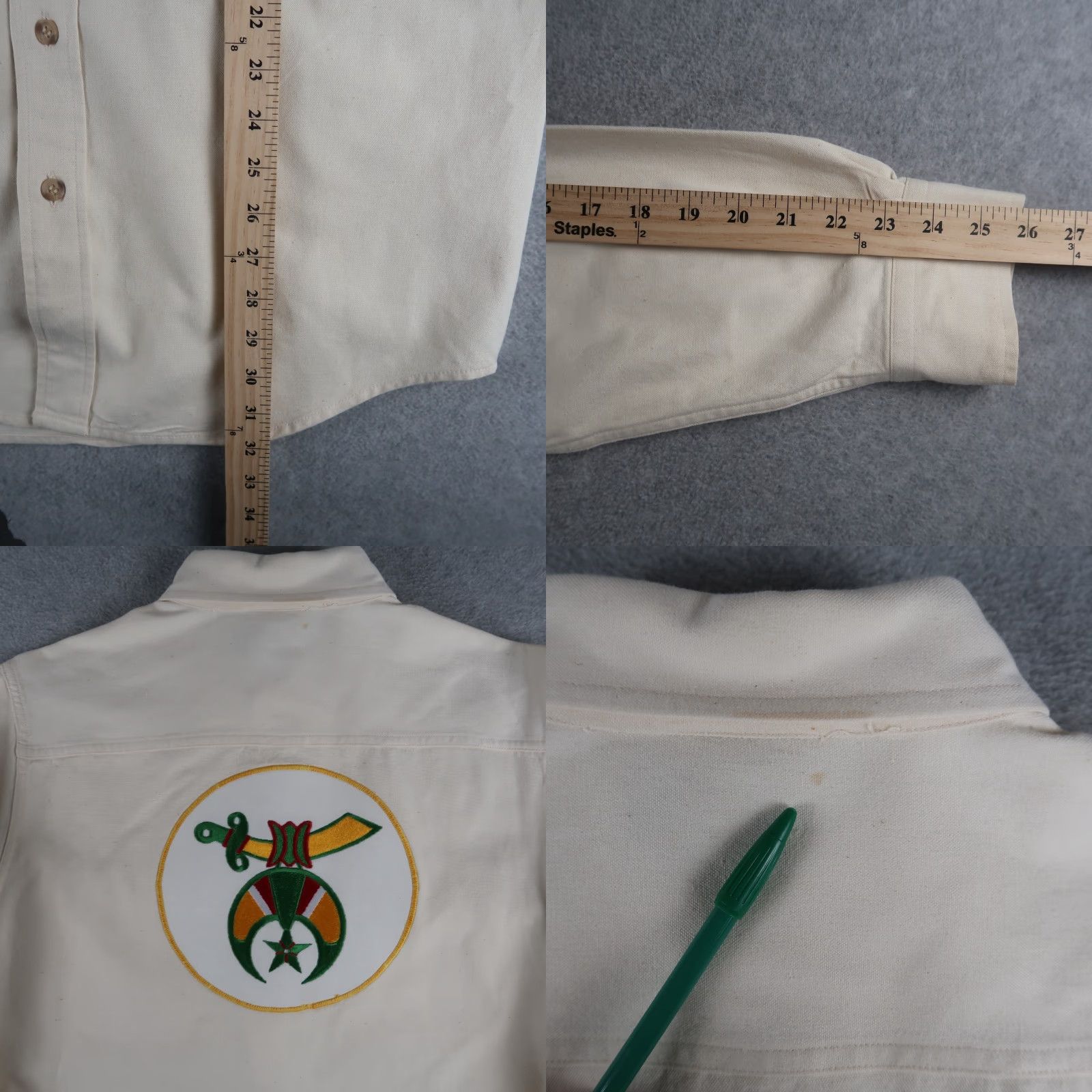 Banana Republic VINTAGE Banana Republic Shrine Club Shriners Patch Button Shirt Sz M Ivory 80s 70s Mens T-Shirt Cotton Collared Button Front Solid Pattern - 1980s Size US M / EU 48-50 / 2 - 9 Thumbnail