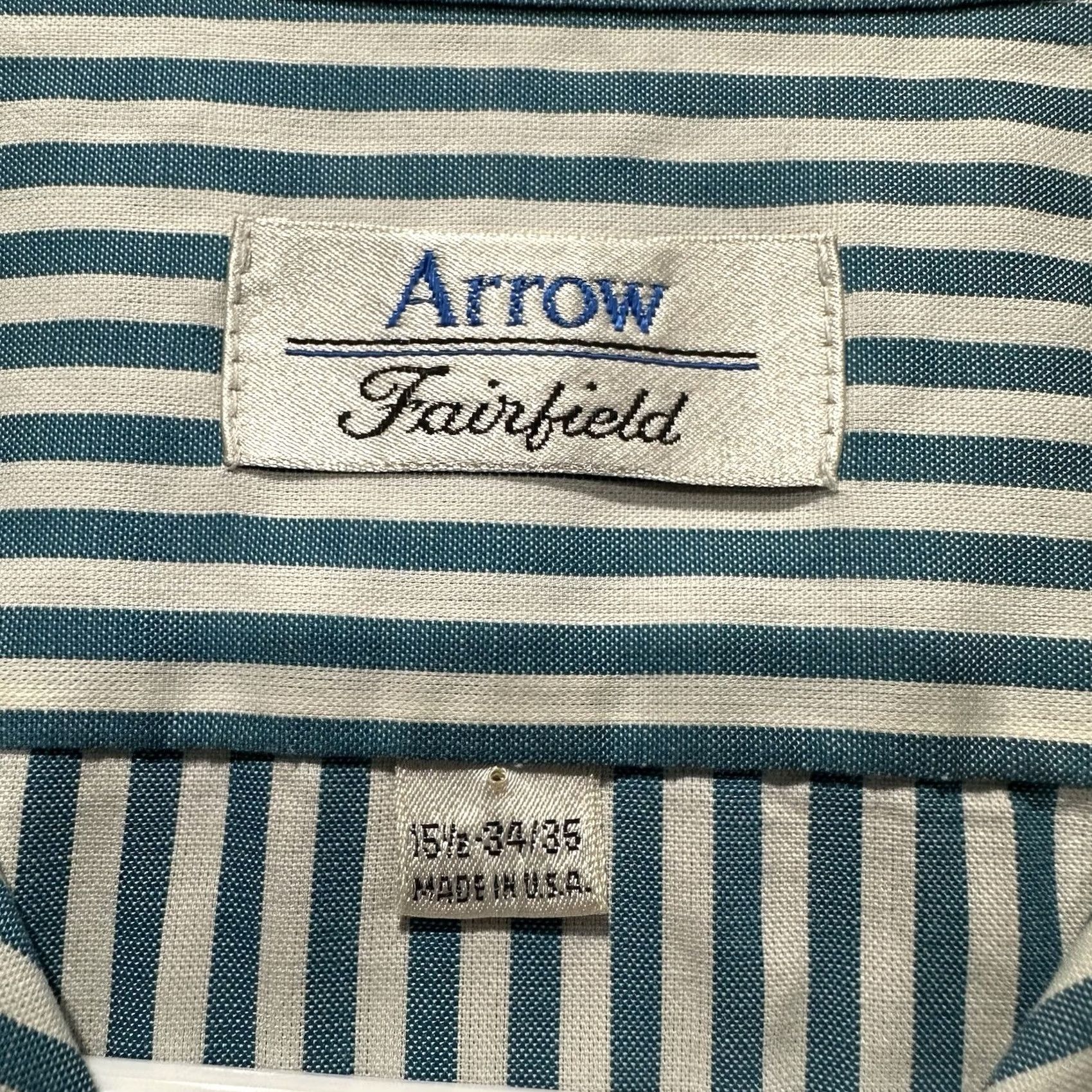 Arrow VINTAGE Arrow Shirt Mens M Striped Button-Up Collared 60s Green Cotton Polyester USA Size US M / EU 48-50 / 2 - 4 Thumbnail