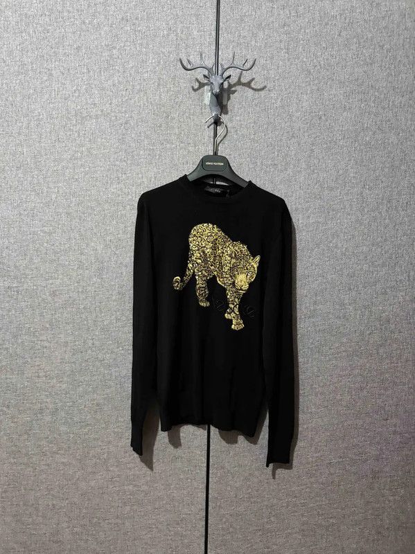 Versace Versace Black Wool Leopard Embroidery Sweater 0089 Size US S / EU 44-46 / 1 - 1 Thumbnail