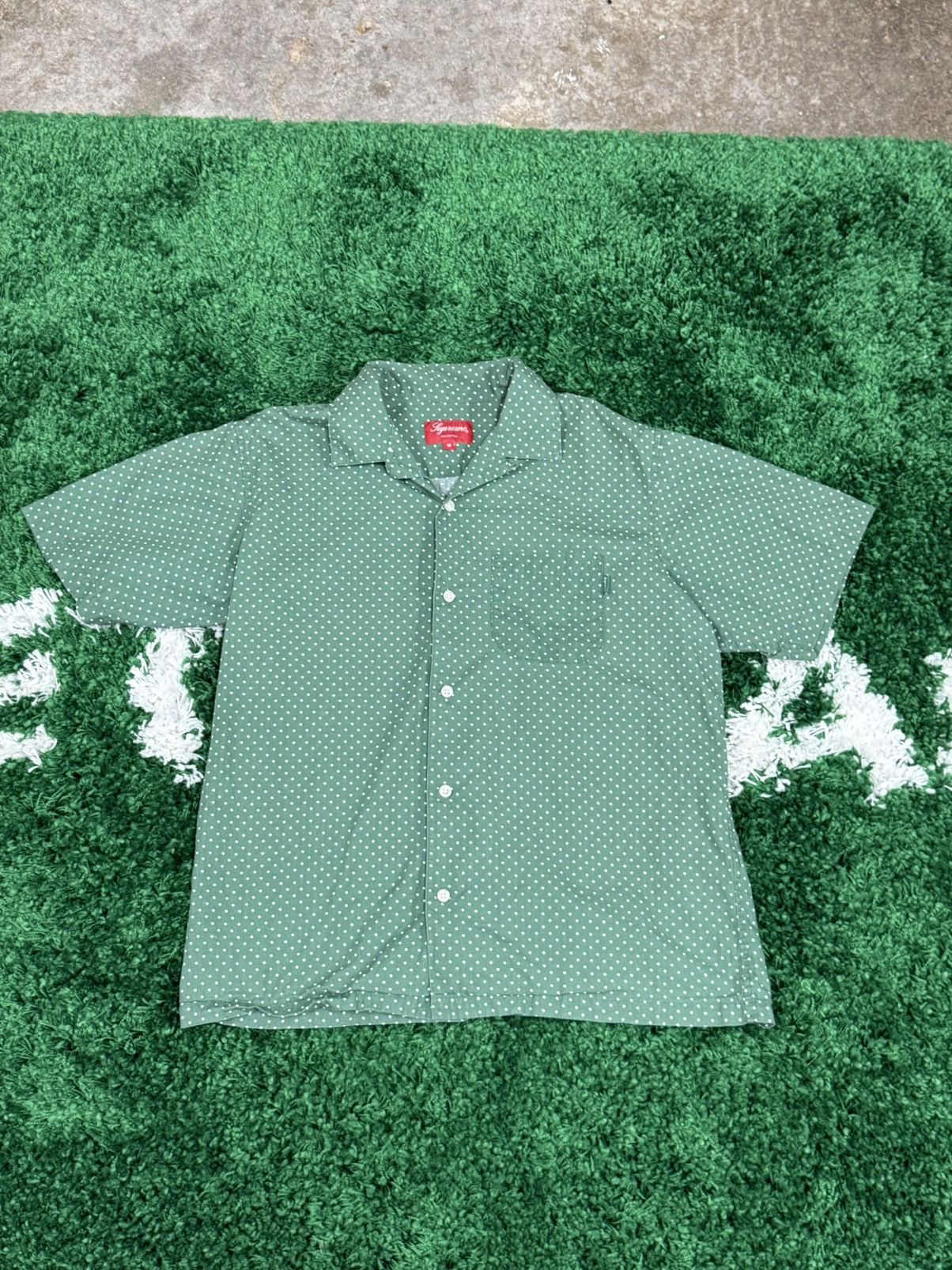 Supreme Polka Dot Short Sleeve Green Print Shirt Medium SS17