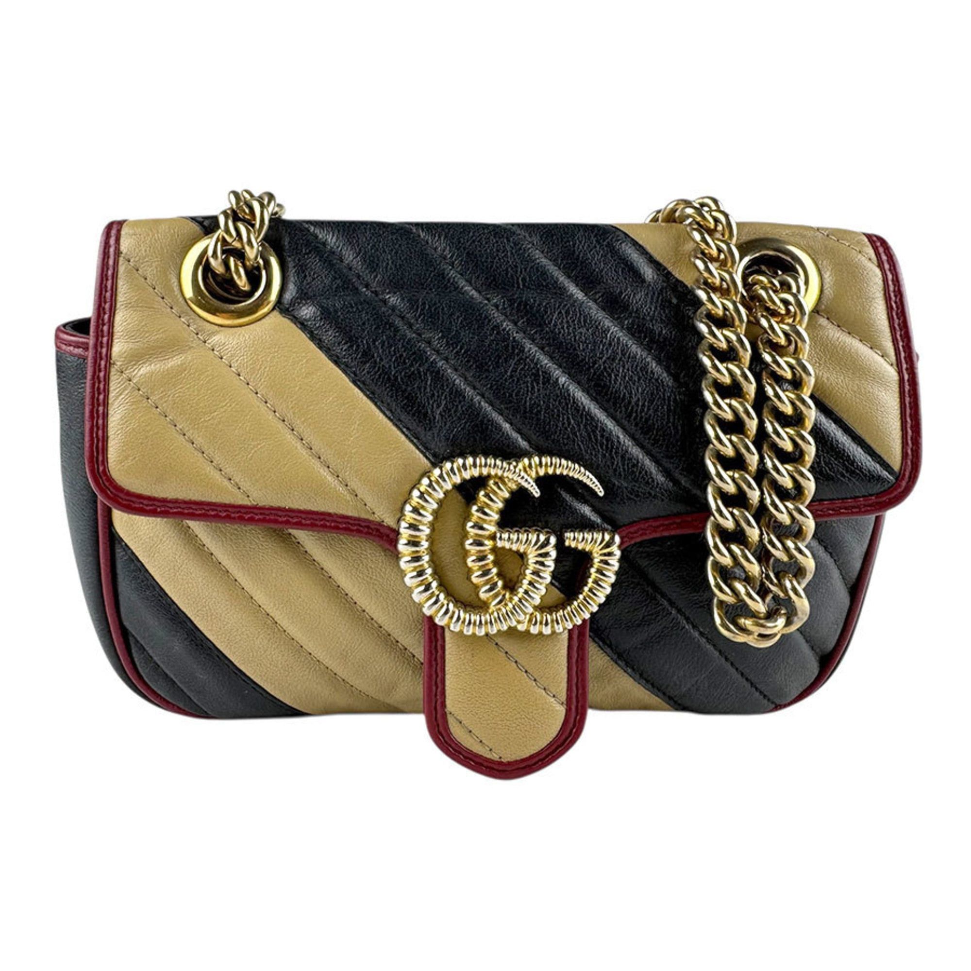 Gucci Gucci GG Marmont Shoulder Bag in Leather and Metal, Black, Beige, Gold, Women's, 446744 z8102 Size ONE SIZE - 1 Thumbnail