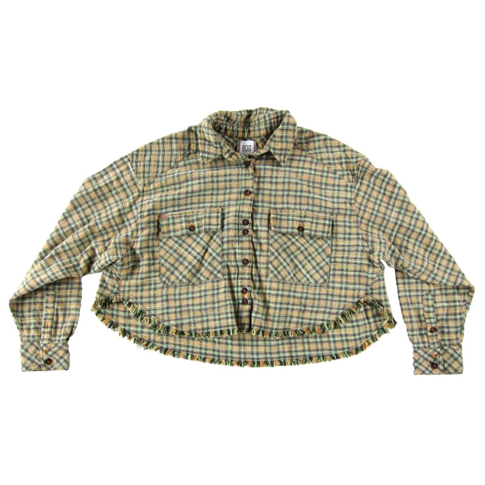 Bdg BDG Urban Outfitters Cotton Flannel Plaid Crop Button-Up Blouse M Green Orange Women Shirt Size M / US 6-8 / IT 42-44 - 2 Thumbnail