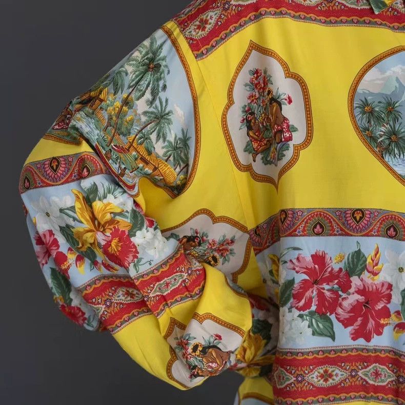 Kenzo KENZO sizeF Yellow nationalistic flower shirt Size L / US 10 / IT 46 - 4 Thumbnail