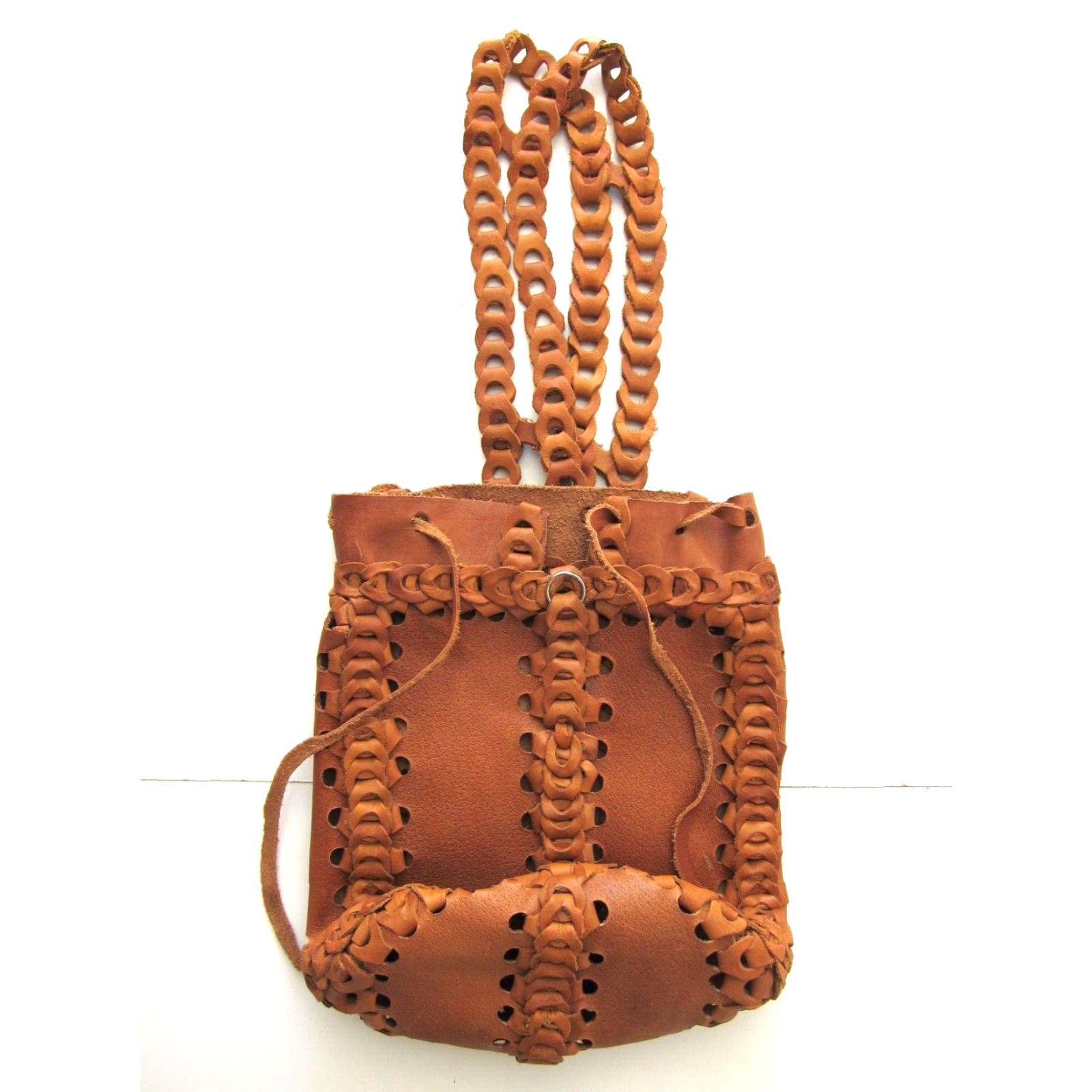 Vintage Vintage Handmade 100% Leather Tan Brown Braided Satchel Shoulder Tote Bag Purse Size ONE SIZE - 3 Thumbnail