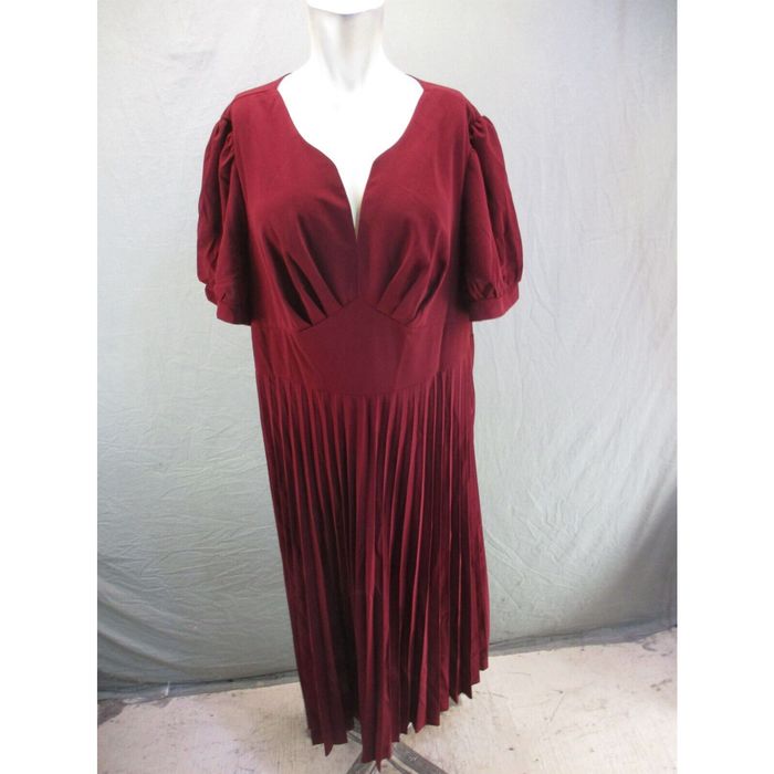 Shein SHEIN CURVE Size 3XL Womens Burgundy Short Sleeve Pleated Plunge Maxi  Dress 563