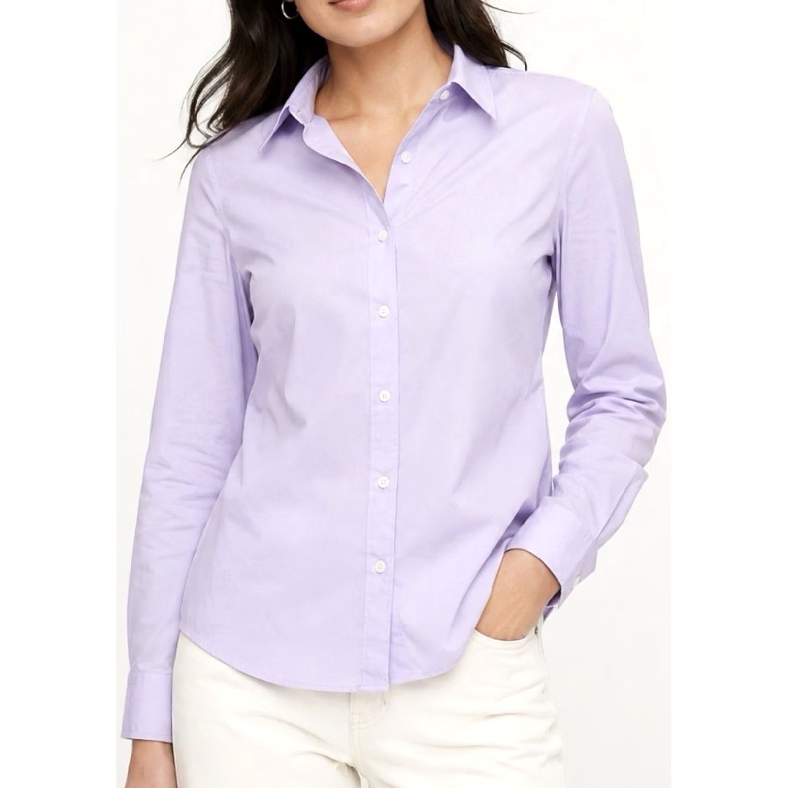 Banana Republic Banana Republic Women M Orchid Petal Lilac 100% Cotton Button Front Shirt Size M / US 6-8 / IT 42-44 - 2 Thumbnail