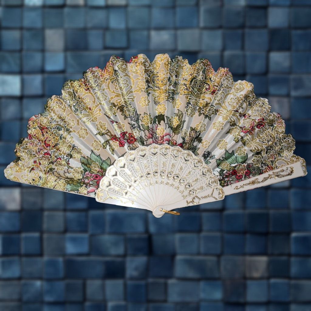 Vintage Vintage Hand Fan Small White Flower Decor Adult 16-Inch Women Size ONE SIZE - 1 Thumbnail