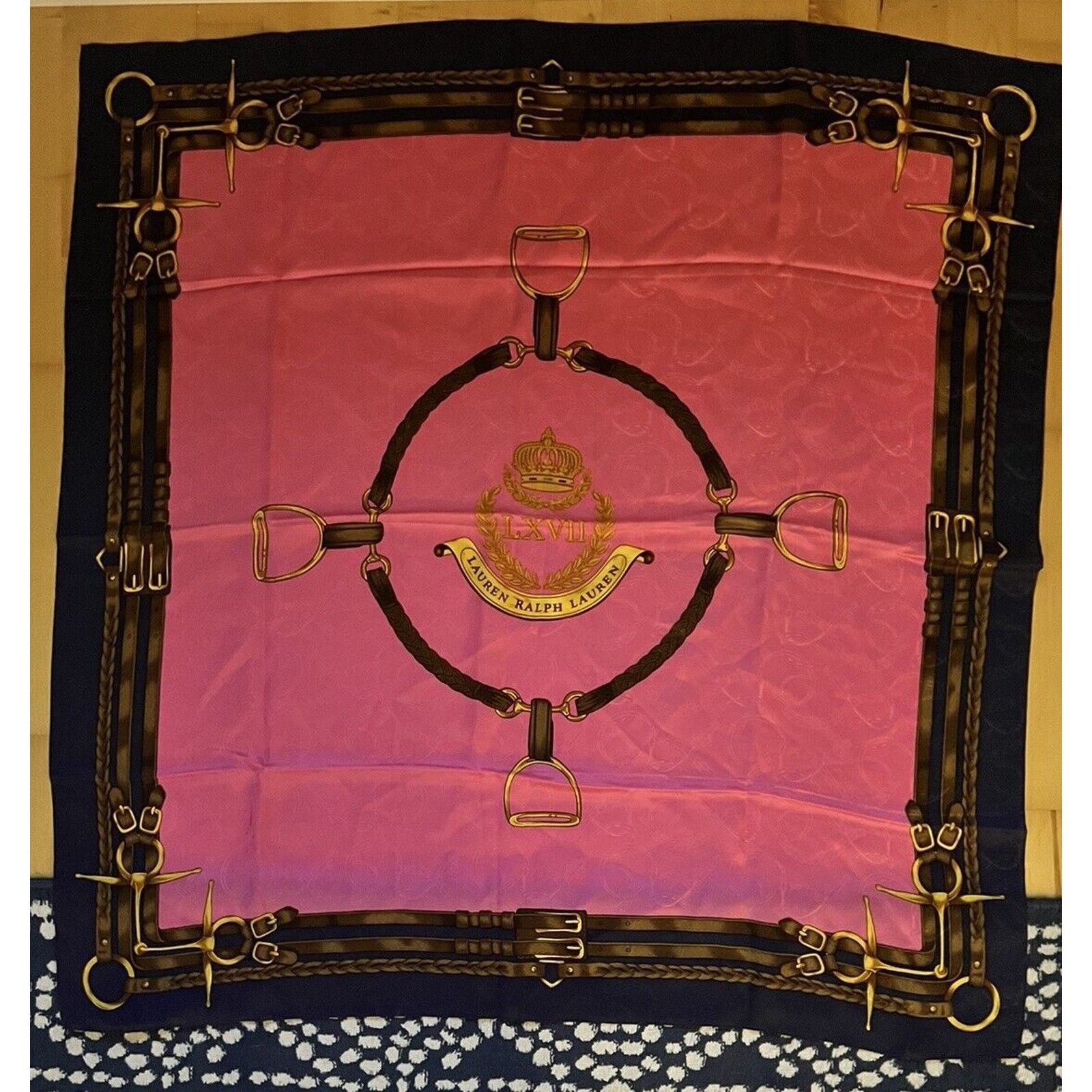 Ralph Lauren Silk Scarf 35 square Pink Equestrian Crest