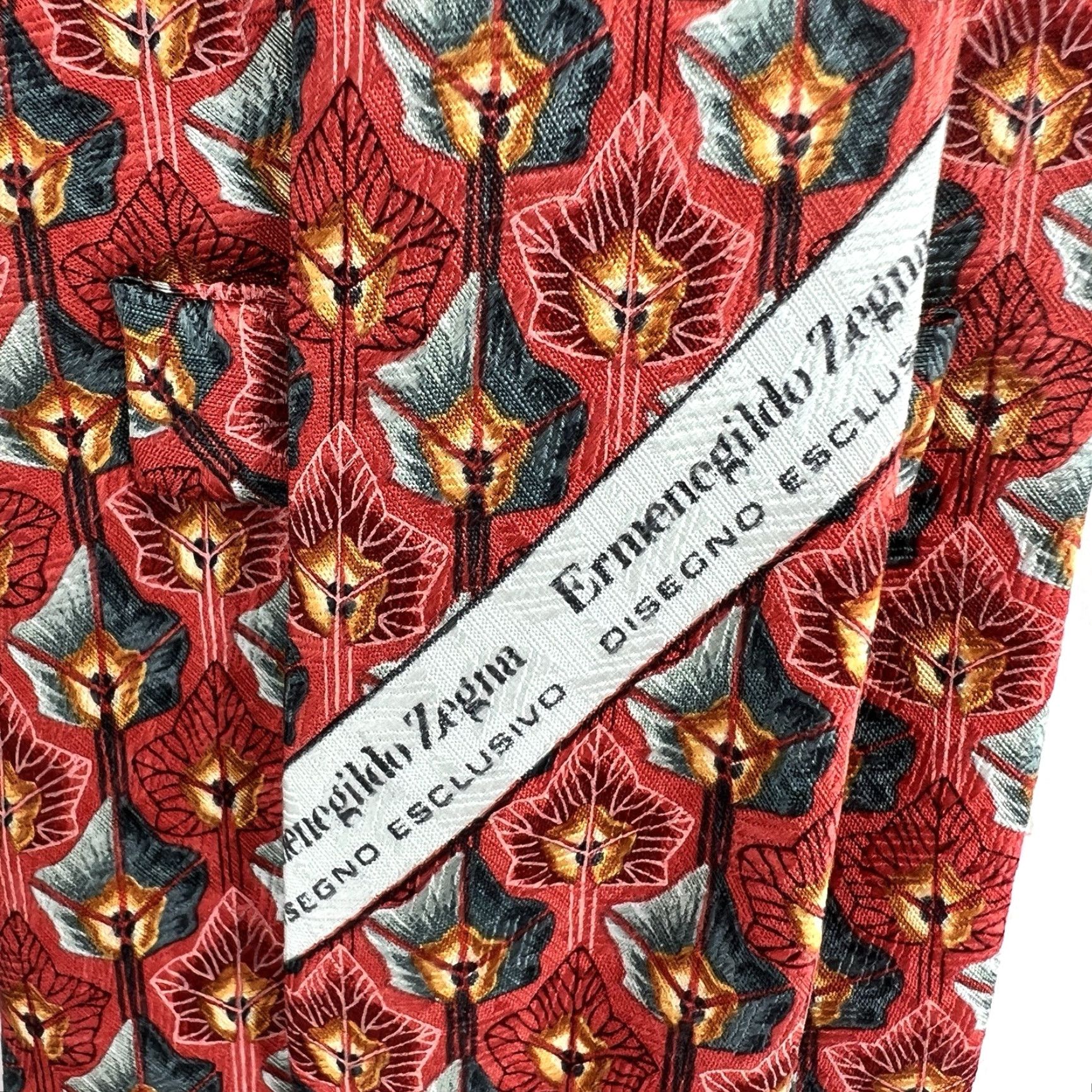 Ermenegildo Zegna Ermenegildo Zegna Tie Geometric Design Red Made In Italy Silk Mens Adult Classic 57"-60" Red/Blue 100% Silk Medallion Designer Sophisticated Italy Tie Size ONE SIZE - 4 Thumbnail