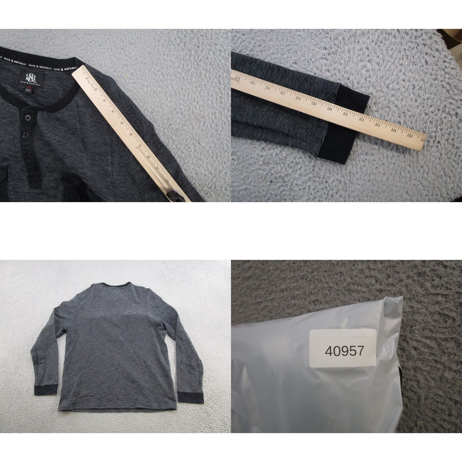 Vintage Rock & Republic Henley Shirt Mens XL Gray Long Sleeve Button Pocket Tee Size US XL / EU 56 / 4 - 8 Thumbnail