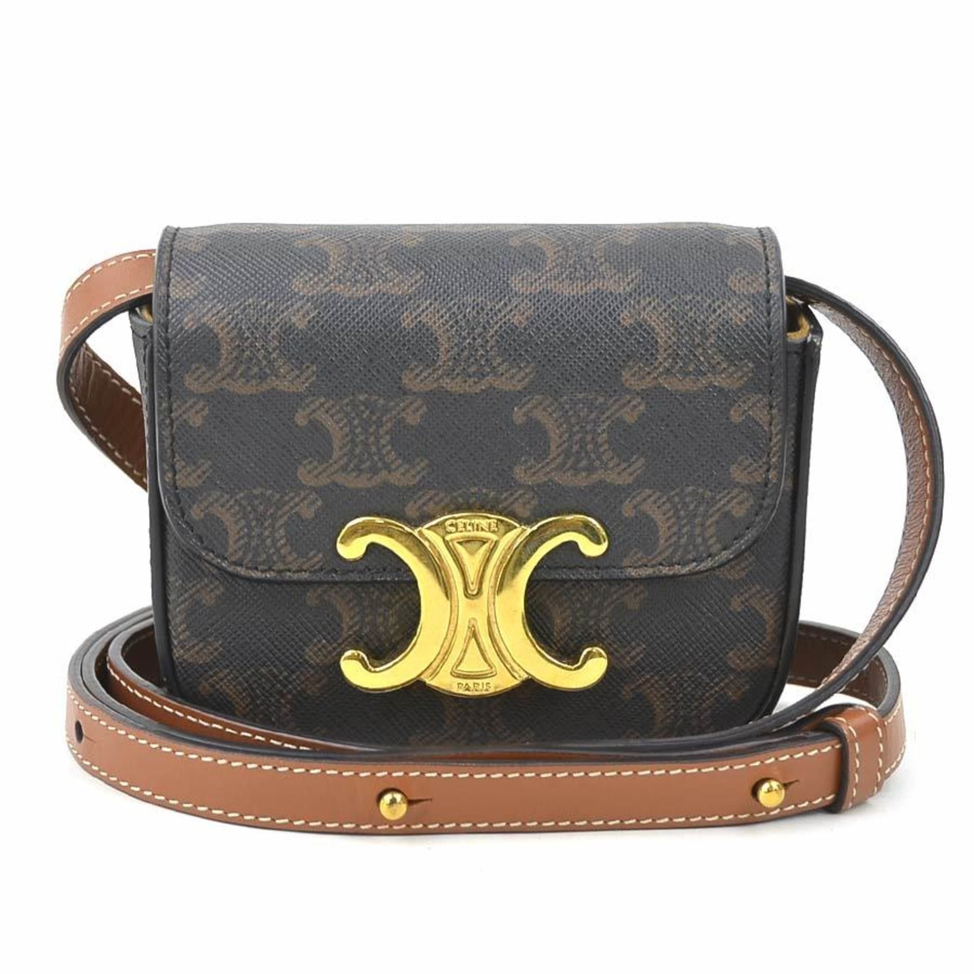 CELINE Triomphe shoulder bag in coated canvas brown for women 90132i