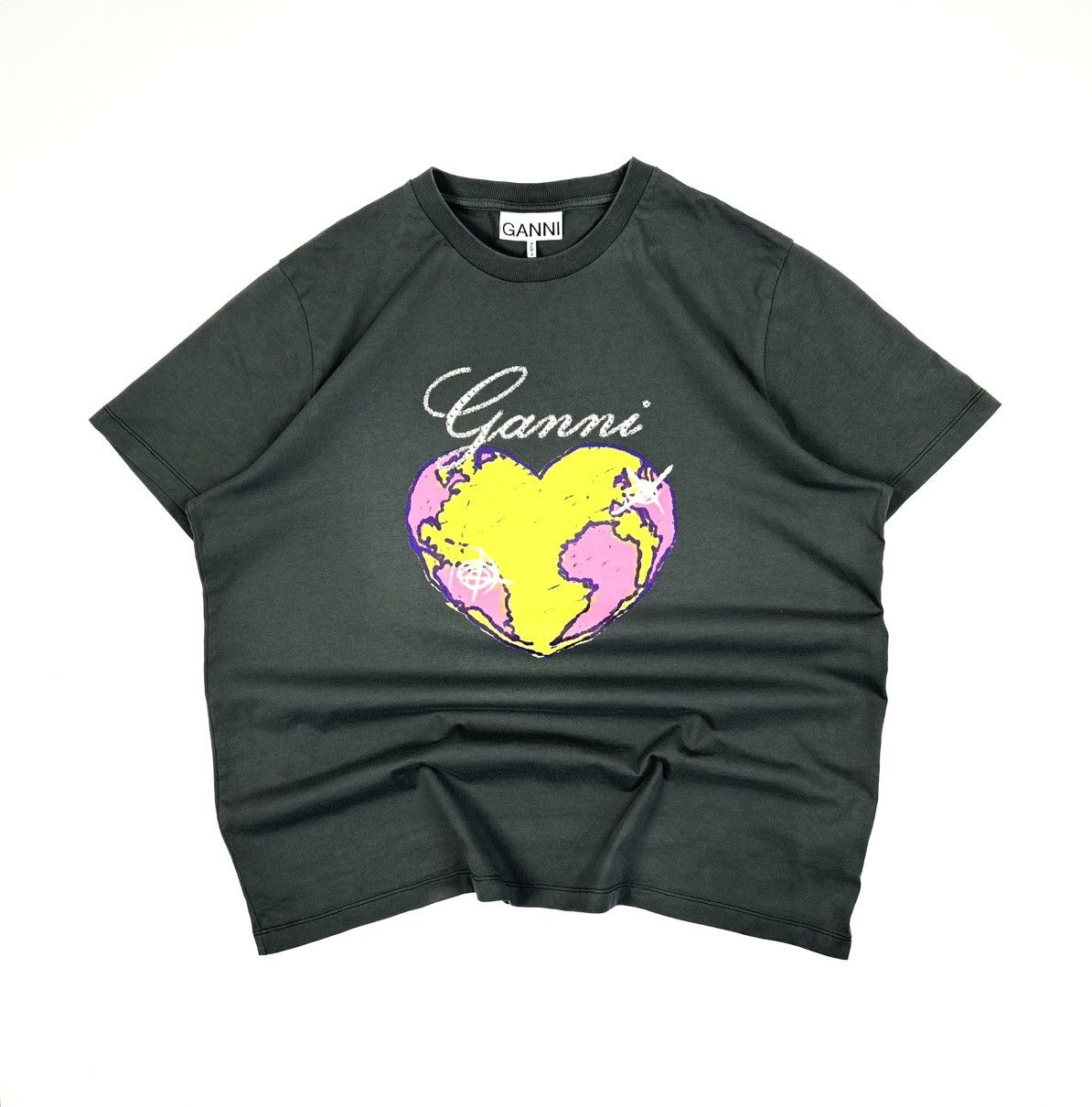 Ganni Ganni Heart Graphic Print tee Gray Size L Size L / US 10 / IT 46 - 1 Thumbnail