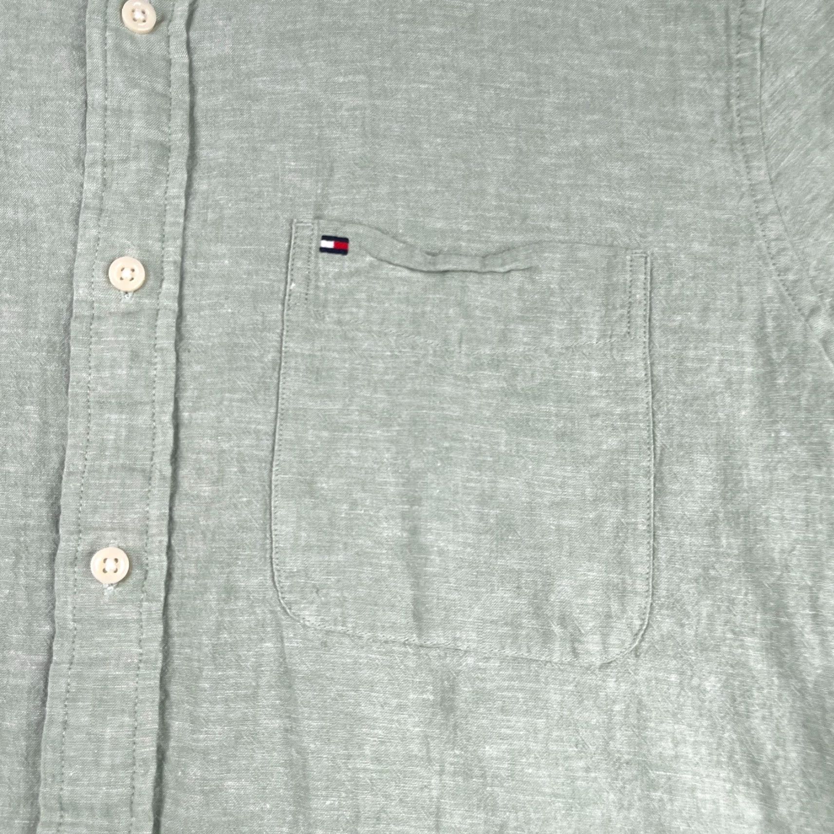 Tommy Hilfiger Tommy Hilfiger Shirt Green Heather Linen Blend Short Sleeve Button-Up Mens Large Size US L / EU 52-54 / 3 - 2 Thumbnail