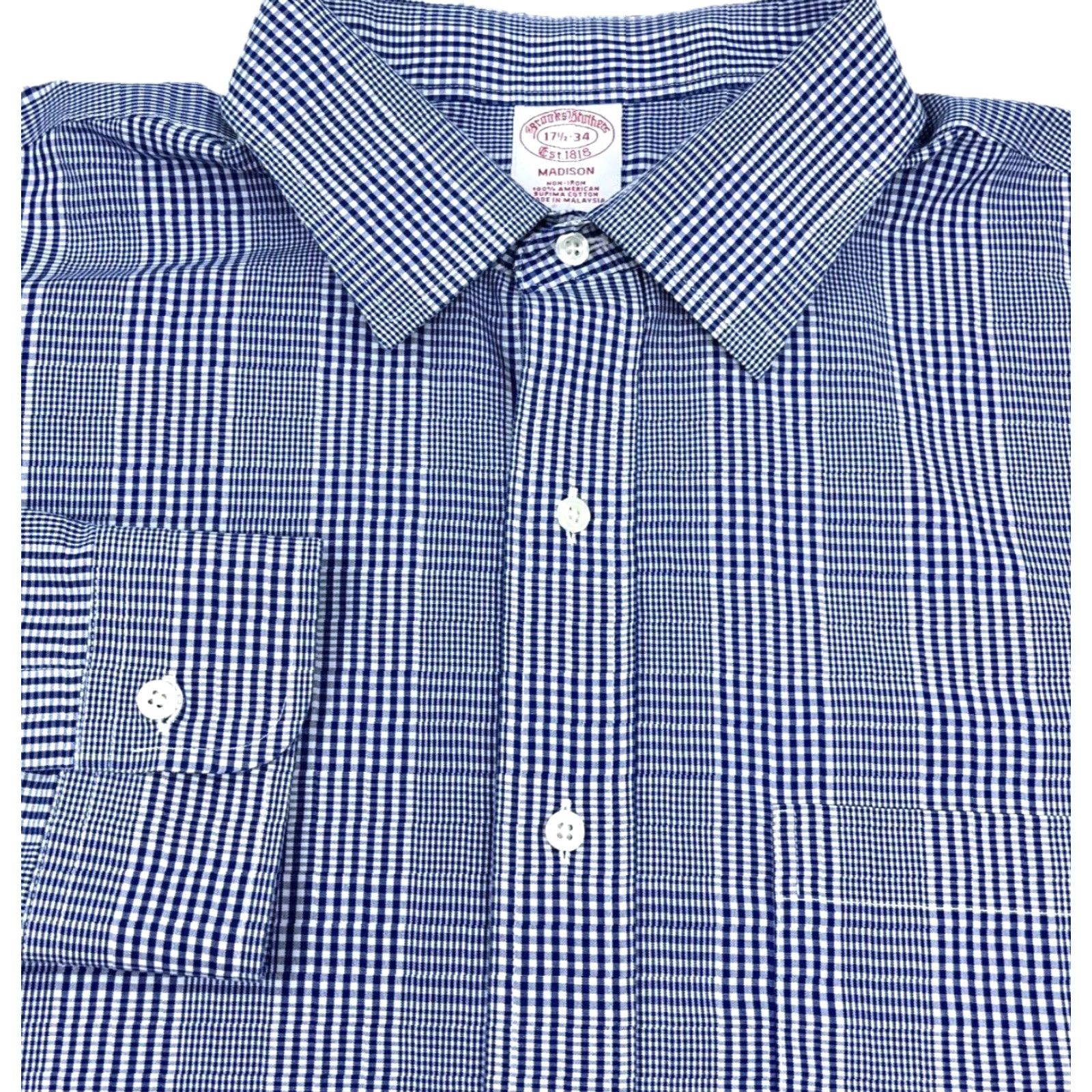 Brooks Brothers Brooks Brothers Shirt Men 17.5 34 Blue Button-Up Madison Glen Plaid Dress Casual Shirt Adult Size 48R - 2 Thumbnail