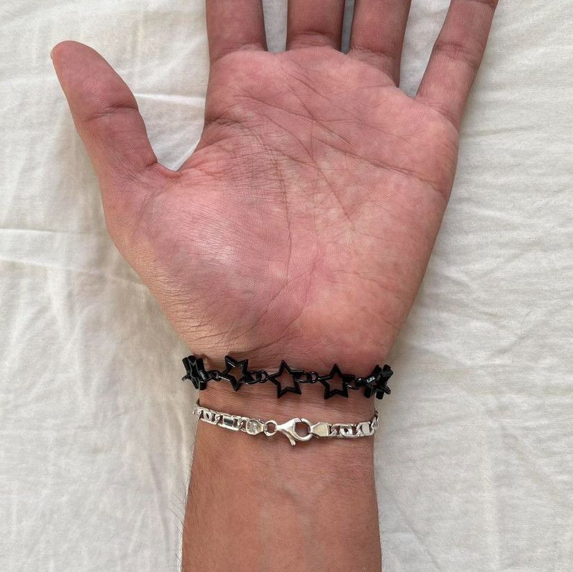 Designer Y2K 2000s style star stacked cute goth grunge black bracelet Size ONE SIZE - 6 Thumbnail