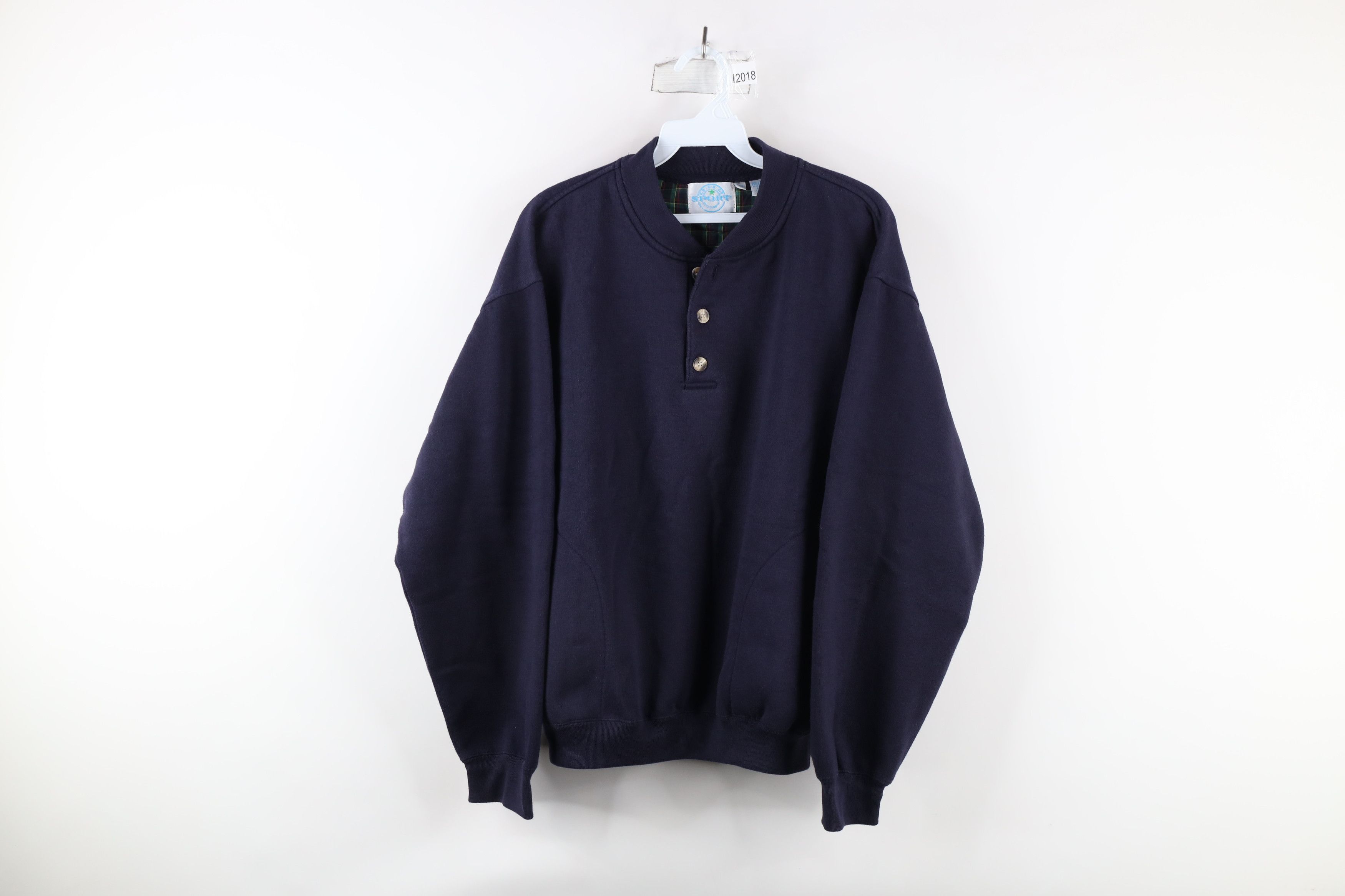 Vintage Vintage 90s Streetwear Blank Pullover Henley Sweatshirt Blue Size US M / EU 48-50 / 2 - 1 Thumbnail