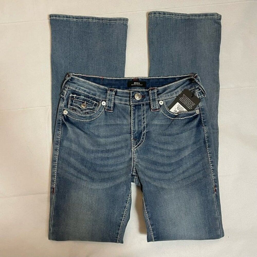 True Religion NWT New $199 True Religion BECCA BIG T STITCH BOOTCUT JEAN Size 29" - 3 Thumbnail