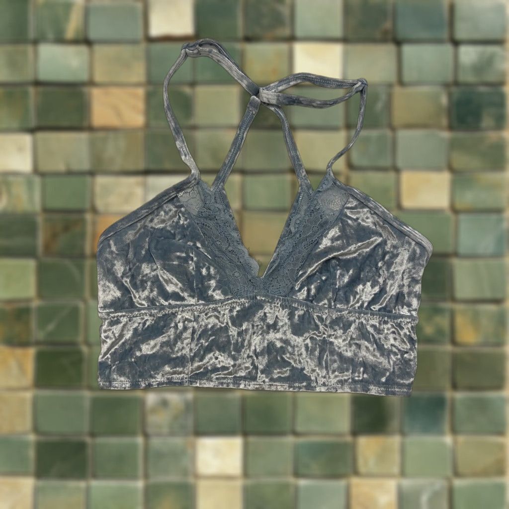 Vintage Aerie Bralette Women XS Velvet Blue Crop Halter Womens Size XS / US 0-2 / IT 36-38 - 1 Thumbnail