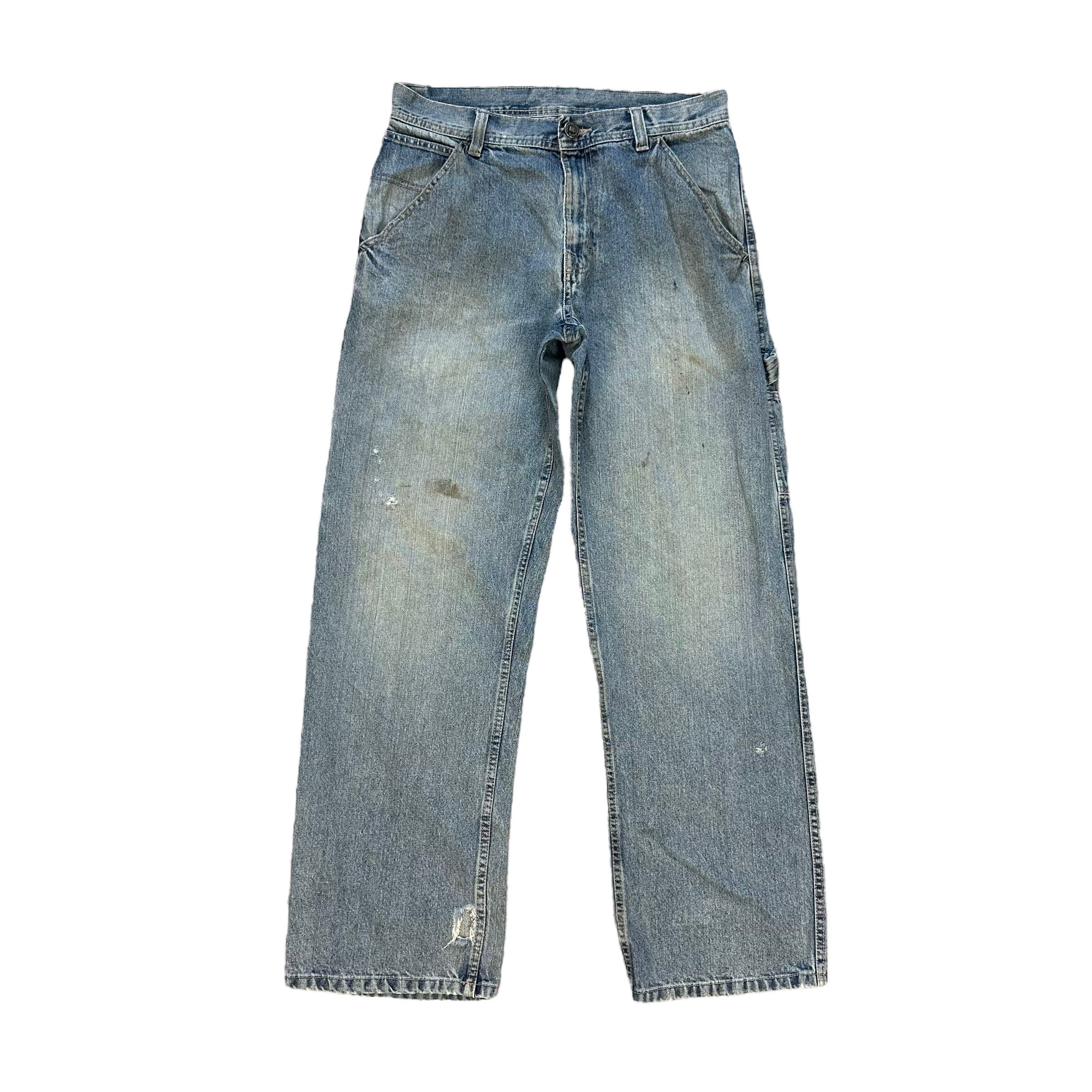 Vintage TRASHED🔥 CARPENTER LIGHT WASH DENIM PANTS #7456-147 Size US 33 - 3 Thumbnail