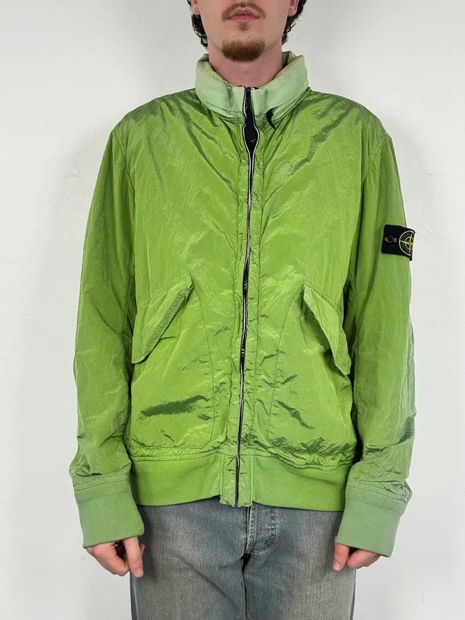 Stone Island 2000s Stone Island Green Shiny Removable Hood Technical Jacket Size US L / EU 52-54 / 3 - 2 Thumbnail
