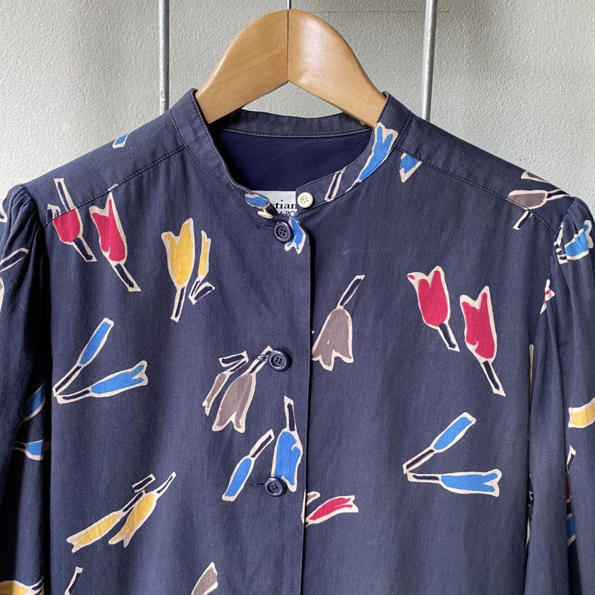 Christian Dior Navy Abstract Tulip Print Blouse