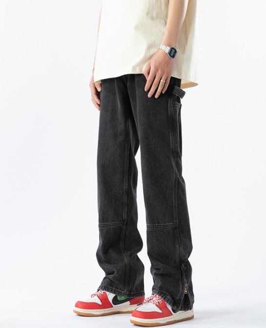 Japanese Brand Men's American Retro Loose Straight Leg Zipper Split Jeans Size US 32 / EU 48 - 4 Thumbnail