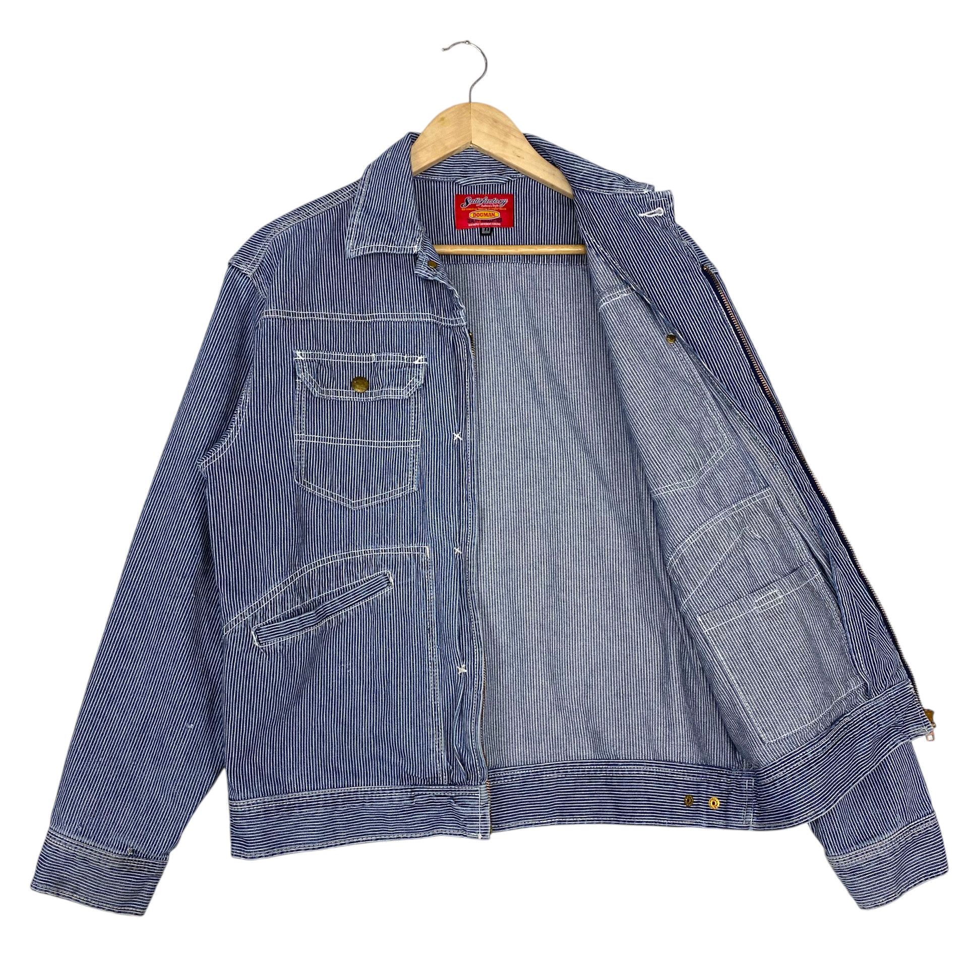 Japanese Brand 💥SATISFACTORY DOGMAN HICKORY TRUCKER JACKET Size US L / EU 52-54 / 3 - 7 Thumbnail
