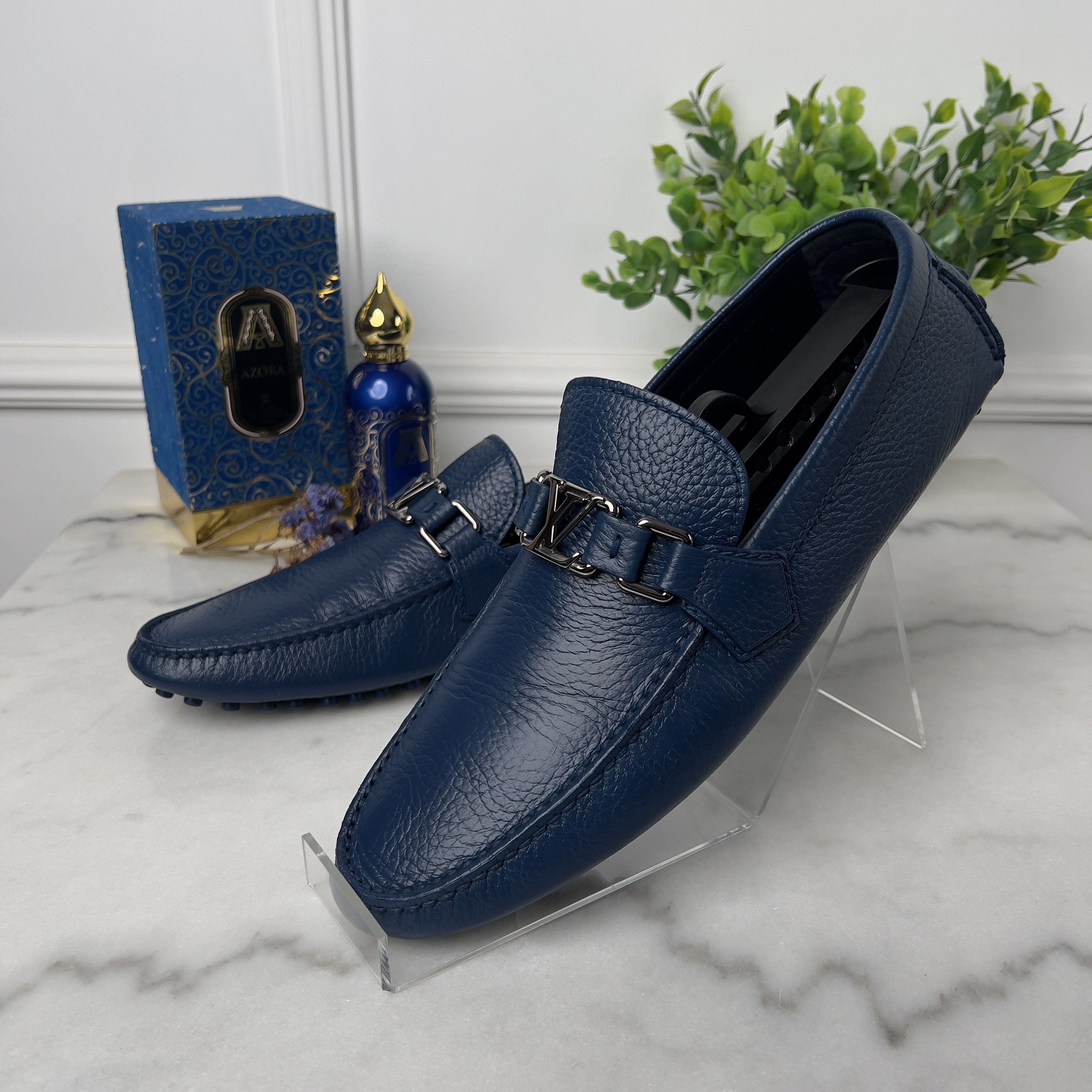 Louis Vuitton Hockenheim Moccasins Grained Blue Leather Size US 8.5 / EU 41-42 - 2 Thumbnail