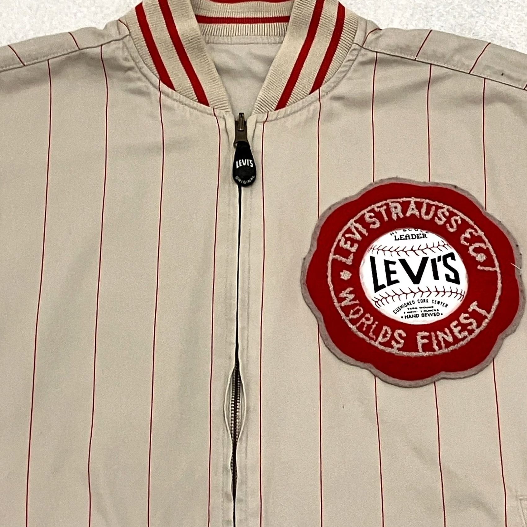 Levi's Levi’s Varsity Jacket Mens Large Cream Red Stripe Bomber Baseball Reversible Size US L / EU 52-54 / 3 - 2 Thumbnail