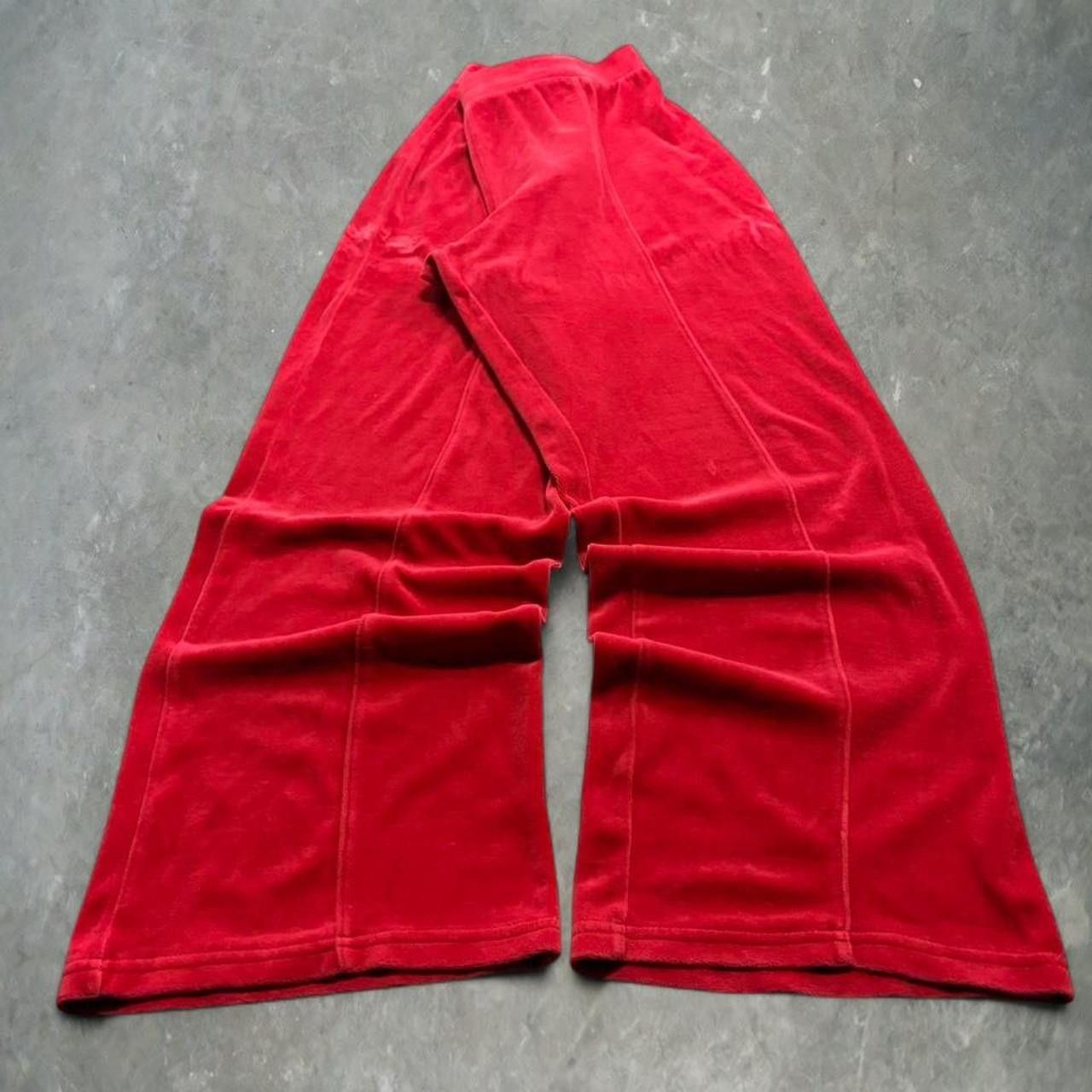 Vintage Crazy Vintage Y2K/2000s Super Baggy Wideleg Red Velour Velvet Sweatpants! Size US 36 / EU 52 - 2 Thumbnail