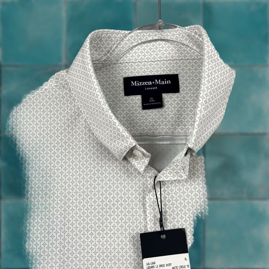 Mizzen+Main Mizzen+Main Shirt NEW NWT Mens XL White Circle Pattern Trim Fit LS Stretch Size US XL / EU 56 / 4 - 1 Thumbnail