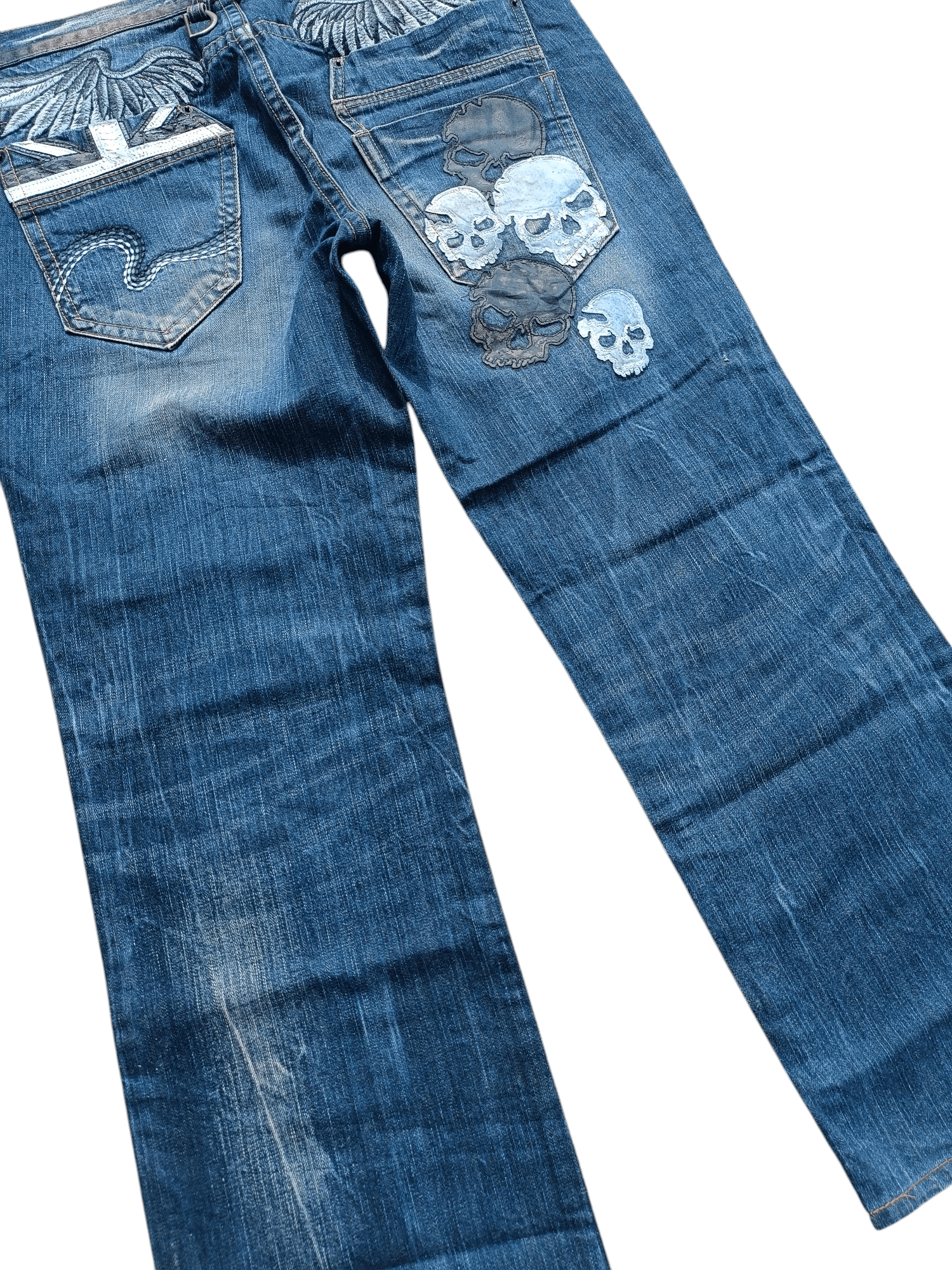 Designer RARE Andre Malraur Distressed Skull + Embroidery Angel Denim Size US 36 / EU 52 - 2 Thumbnail