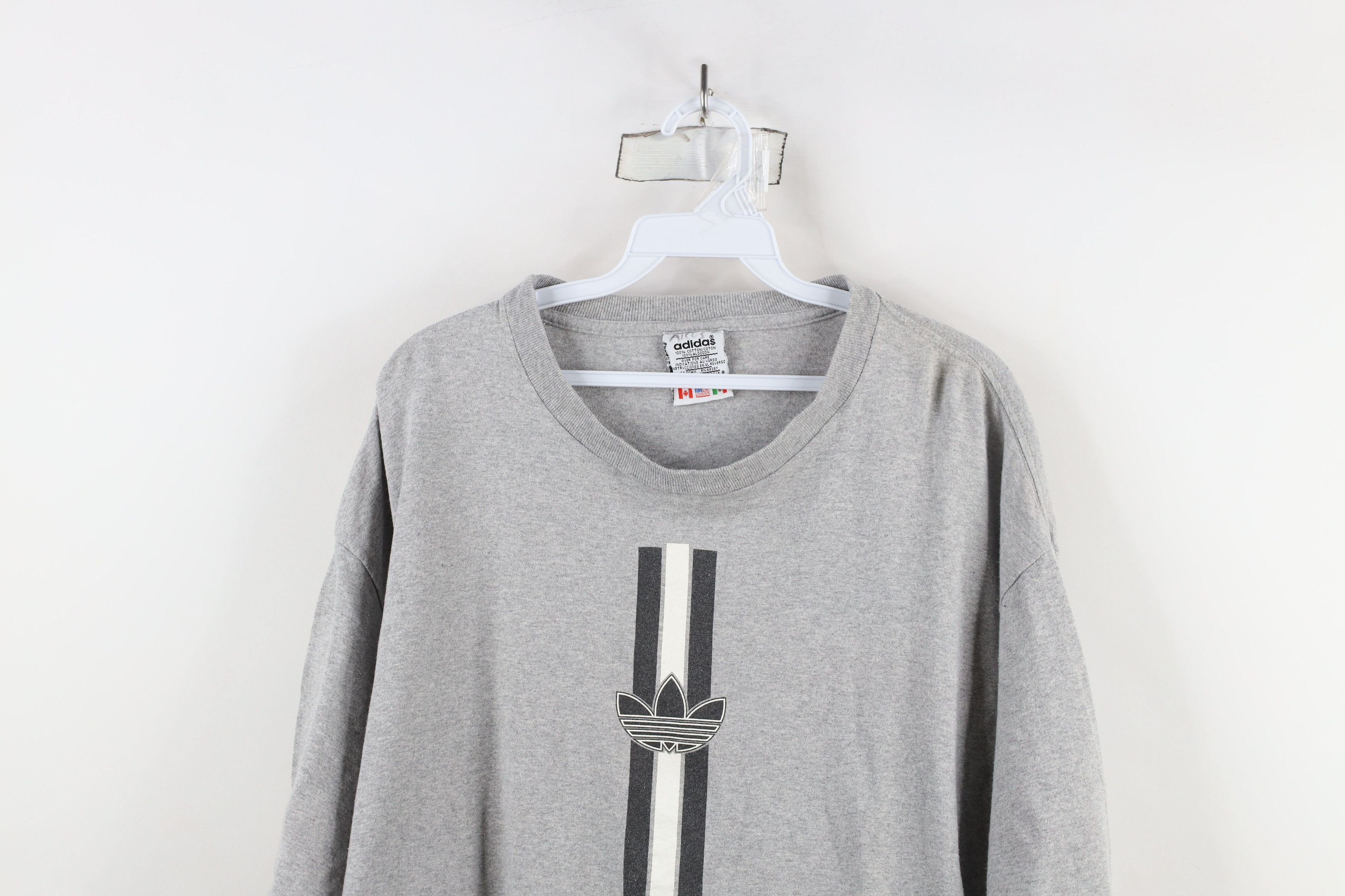 Adidas × Vintage Vintage 90s Adidas Spell Trefoil Striped T-Shirt Gray USA Size US L / EU 52-54 / 3 - 2 Thumbnail