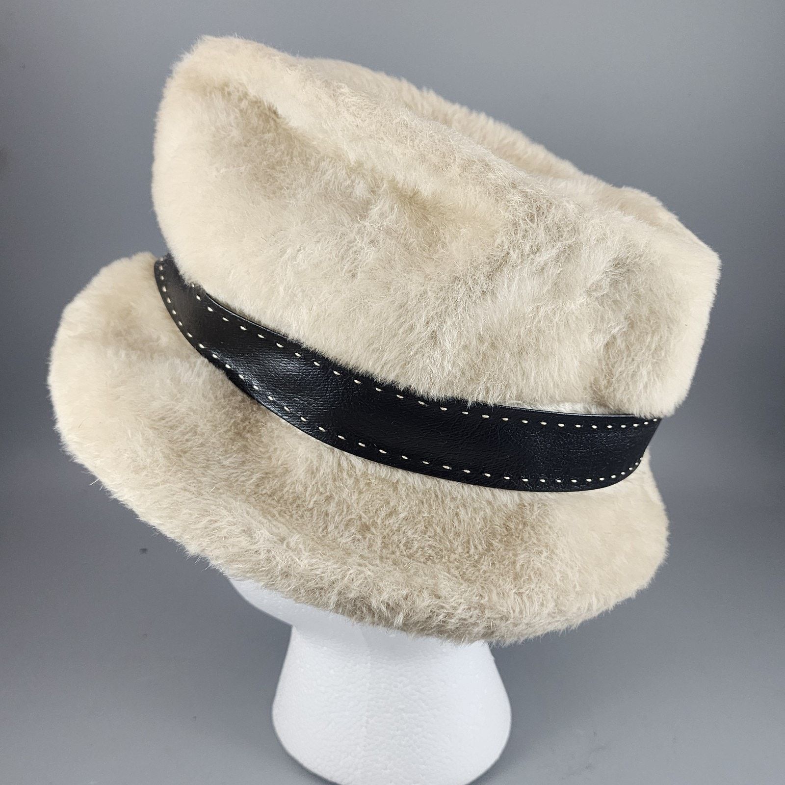 Other Marche Fur Pillbox Style Hat w/Brim & Leather Band – Beige Size ONE SIZE - 5 Thumbnail