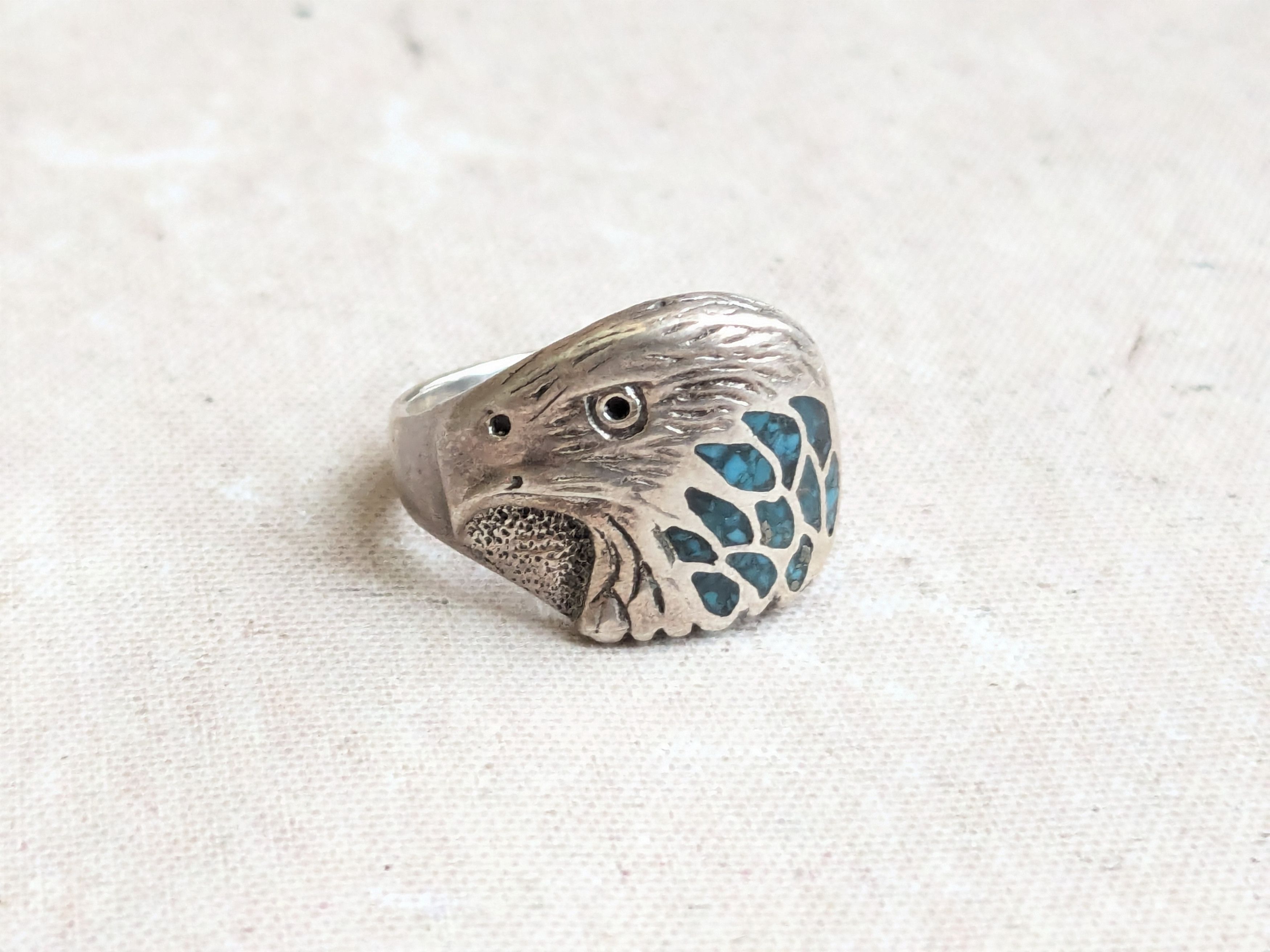 Sterling Silver LAZ Sterling Silver Ring Crushed Turquoise Eagle 8.75 Size ONE SIZE - 1 Thumbnail