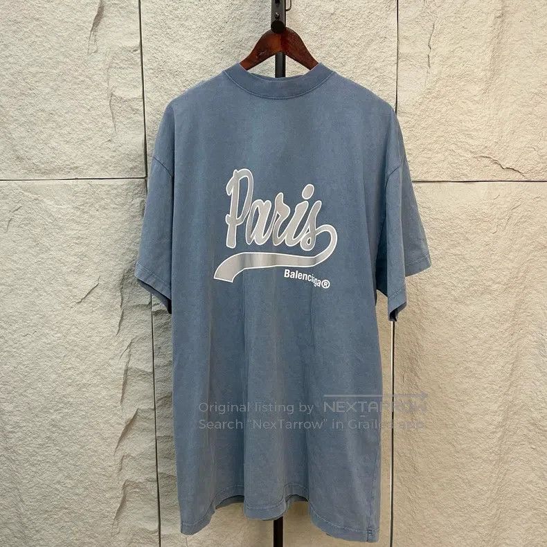 Balenciaga Balenciaga Misty Blue Paris Logo Short Sleeve, Size 2 Size US M / EU 48-50 / 2 - 1 Thumbnail