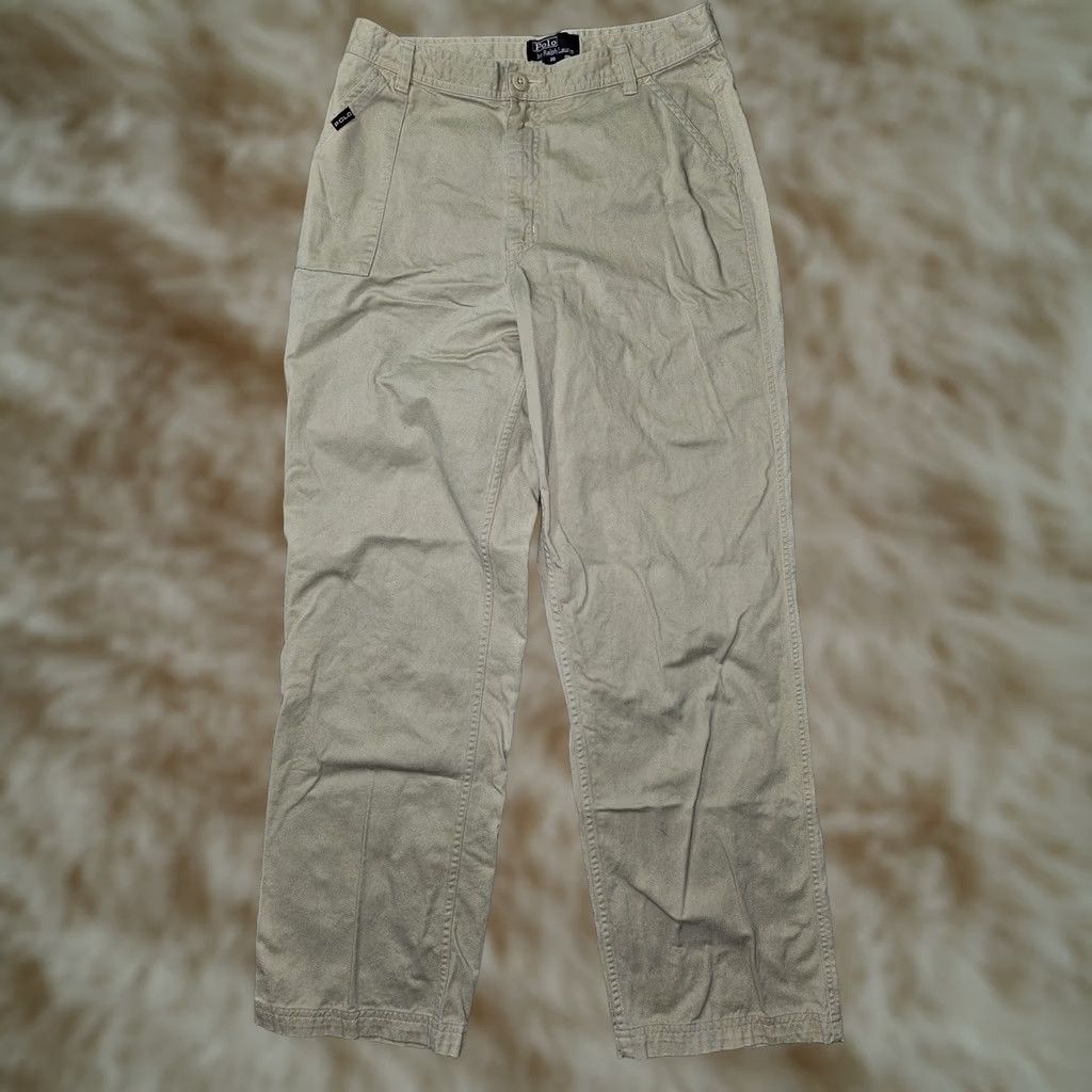 Polo Ralph Lauren VINTAGE Polo Ralph Lauren Pants Womens 20 Khaki Beige Relaxed Fit Cotton Chino Casual Workwear Pockets Logo 30in Inseam Mens Womens Girls Boys Size 42" / US 20 - 1 Thumbnail