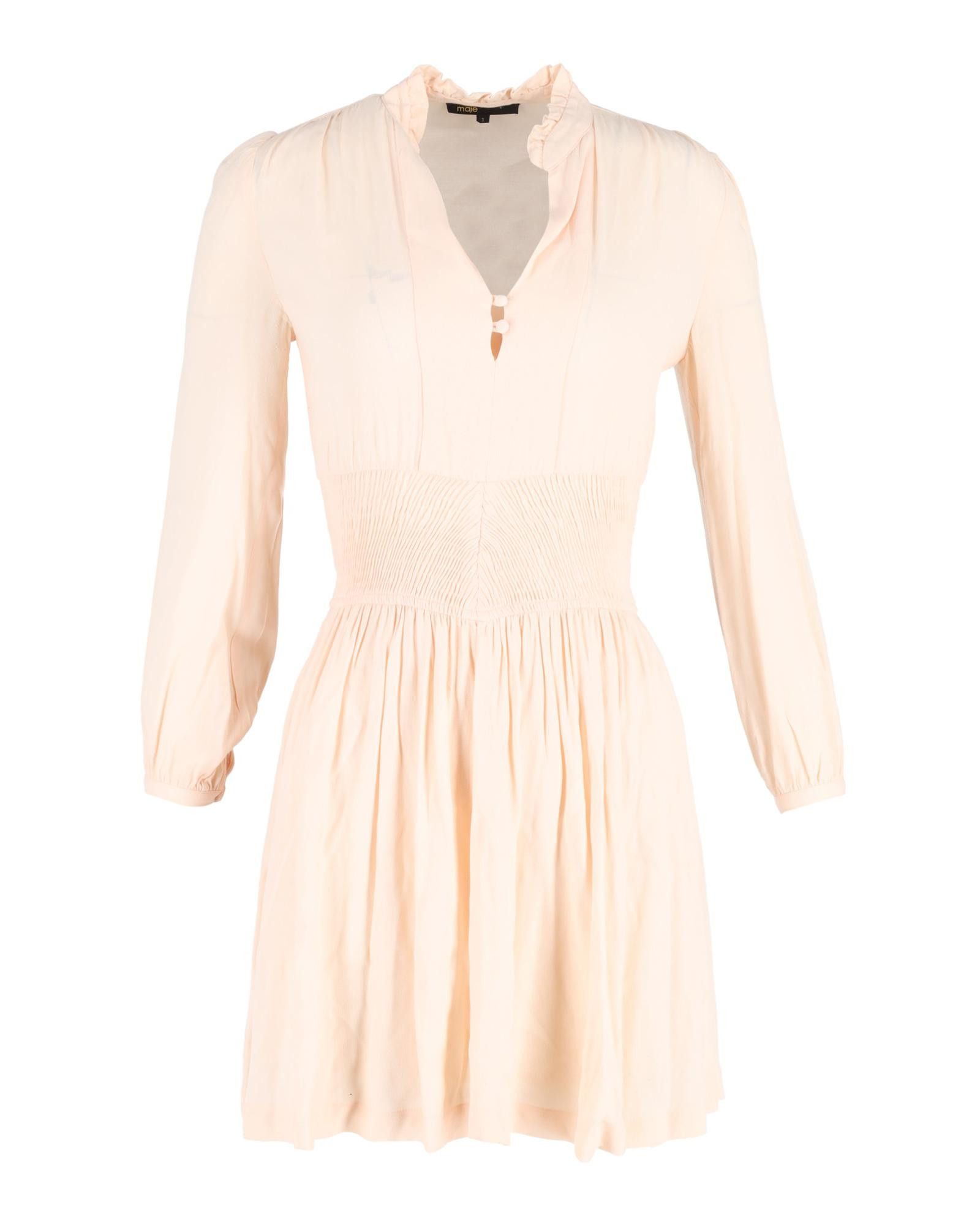 image of Maje Smocked Mini Dress In Peach Viscose, Women's (Size Small)