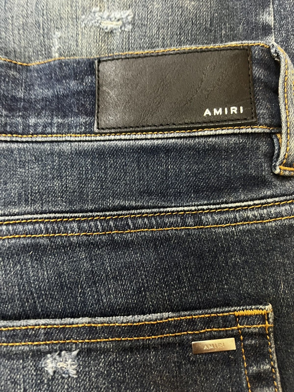 Amiri Amiri MX1 Dark Blue Denim Jeans Blue Bandana Patch – Size 38 Size US 38 / EU 54 - 4 Thumbnail
