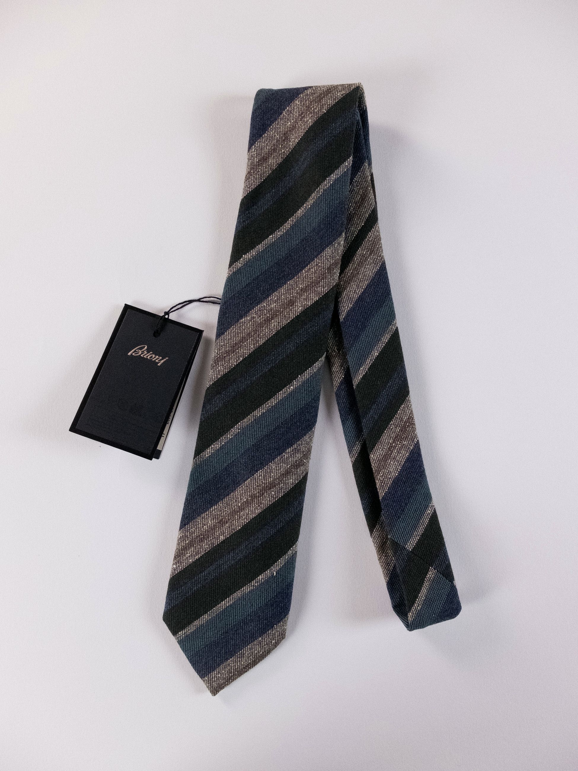 Brioni BRIONI hand made blue gray striped wool silk tie authentic Size ONE SIZE - 1 Thumbnail