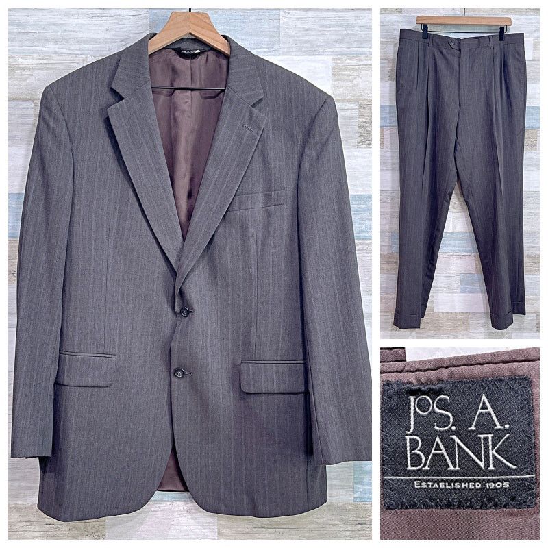 Jos. A. Bank Jos A Bank Wool 2 Piece Suit Taupe Brown Mens 43L Jacket 37L Size 42L - 1 Thumbnail