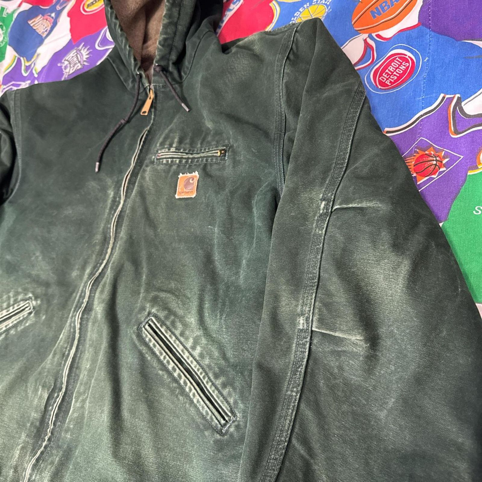 Carhartt × Vintage VTG Carhartt Detroit Jacket Hooded Sherpa J141 SPC Green XL Size US XL / EU 56 / 4 - 4 Thumbnail