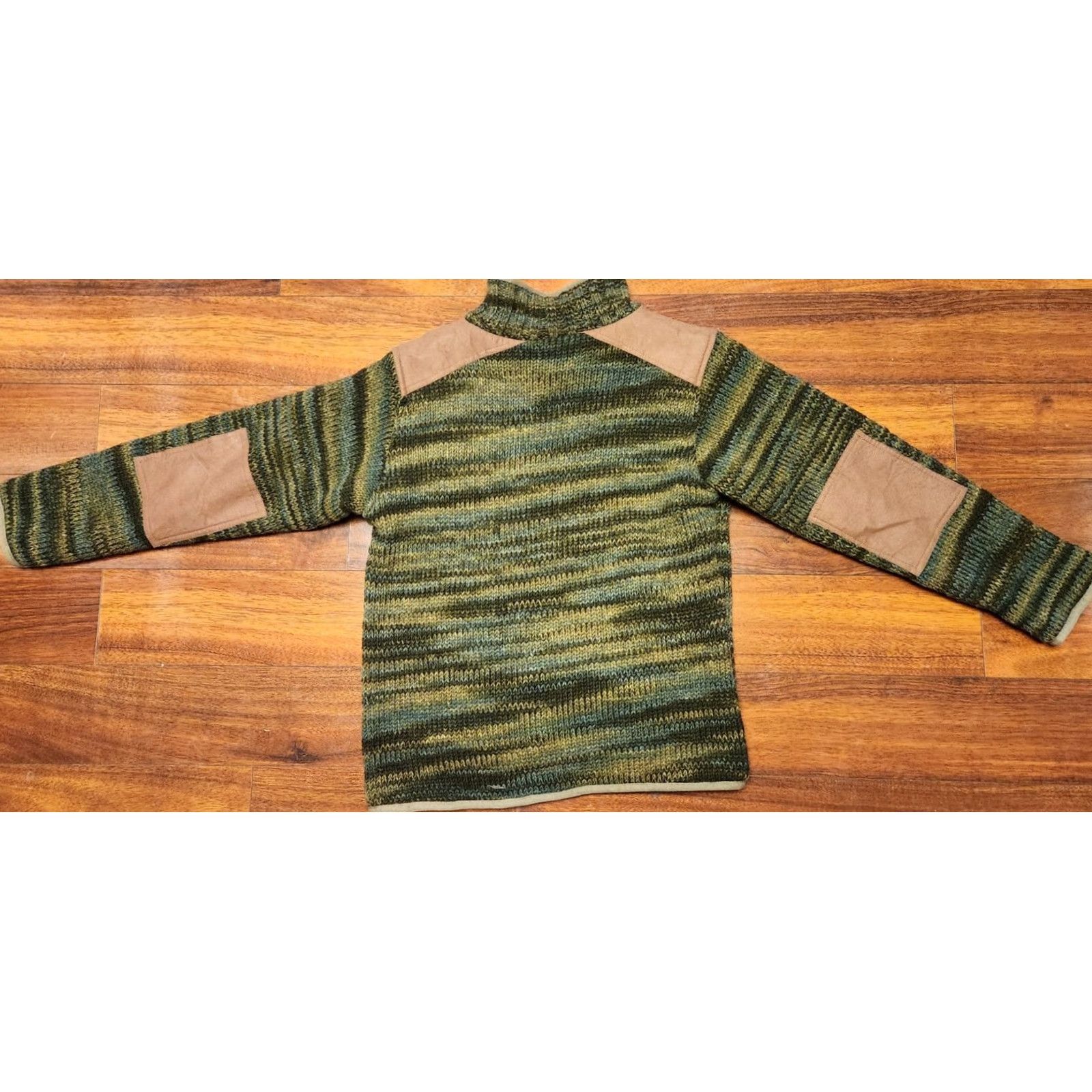 Vintage VINTAGE Laundromat Sweater Jacket Full Zip Elbow Patch 100% Wool Adult M Handknit Green, 90s, Casual, Classic Mens Size US M / EU 48-50 / 2 - 7 Thumbnail