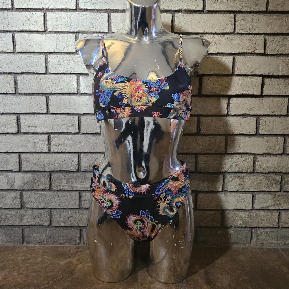 Shein Black Chinese Dragon SHEIN Bikini Set Size ONE SIZE - 1 Thumbnail