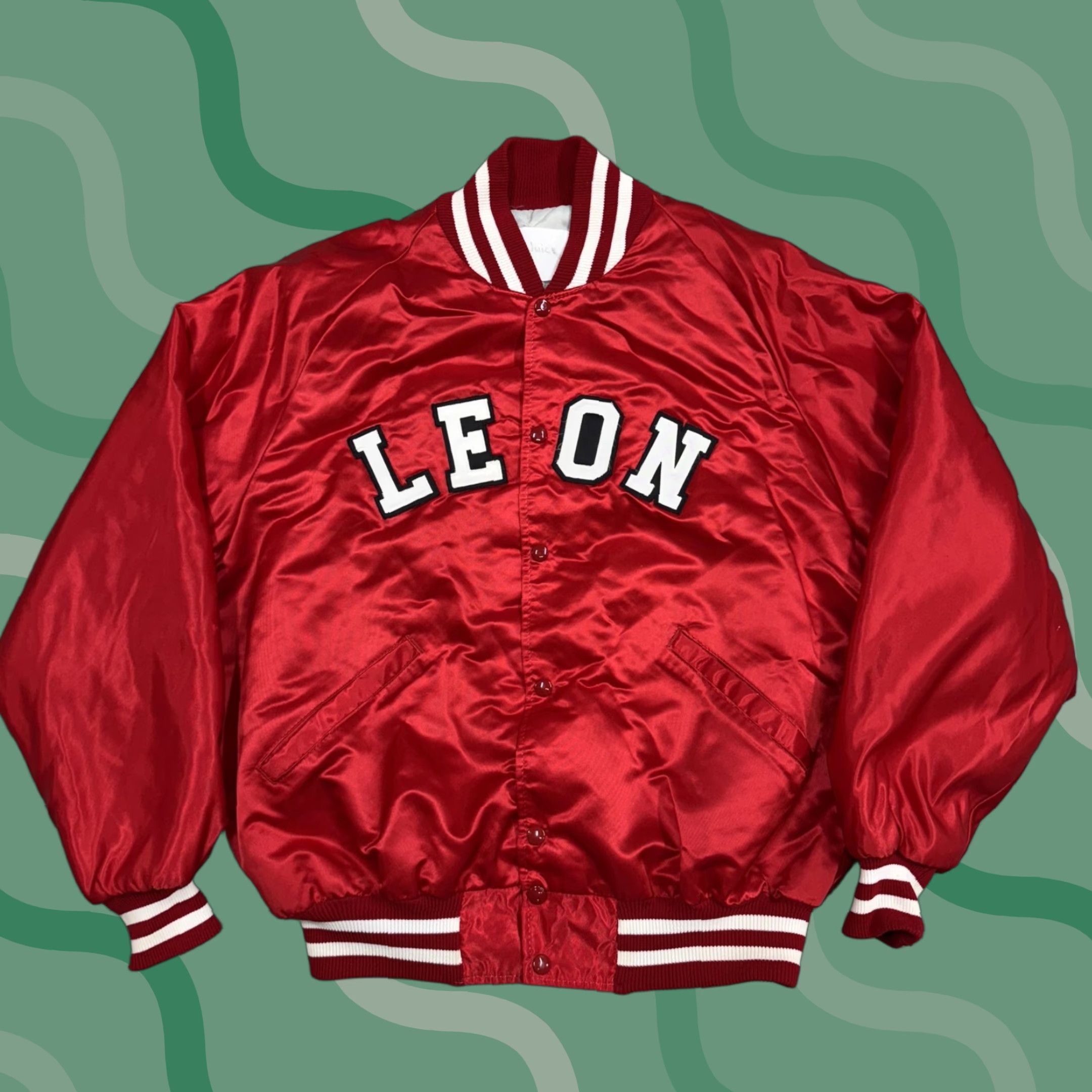Vintage Leon Jacket Mens XL Red Satin Varsity Bomber Quilt Lined Letterman Tallahassee Size US XL / EU 56 / 4 - 1 Thumbnail